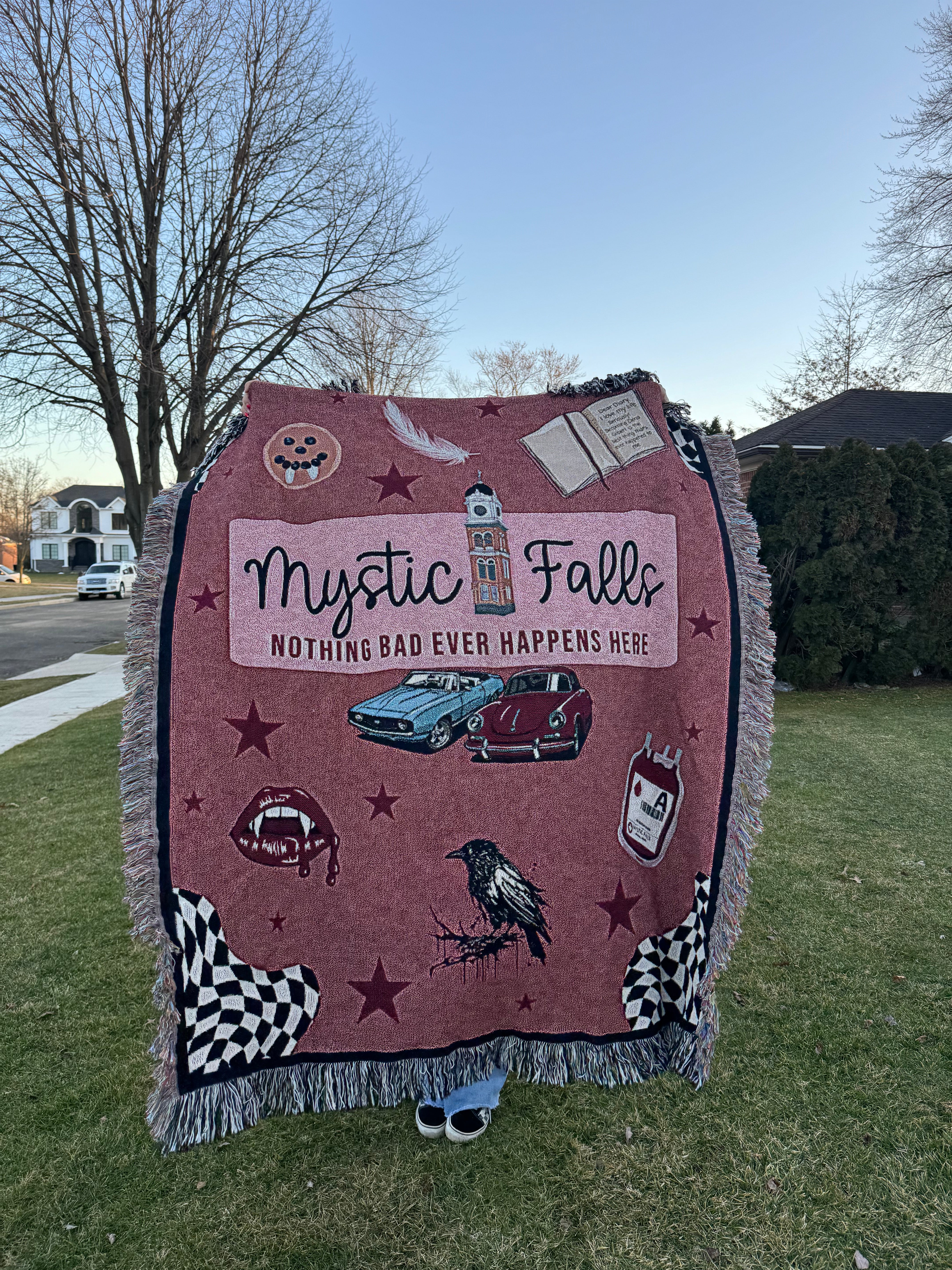 Cozy Mystic Falls Fleece Blanket - Soft & Warm Throw for Couch, Bed, and Outdoor Use - Perfect for Winter, Camping, and Home Decor