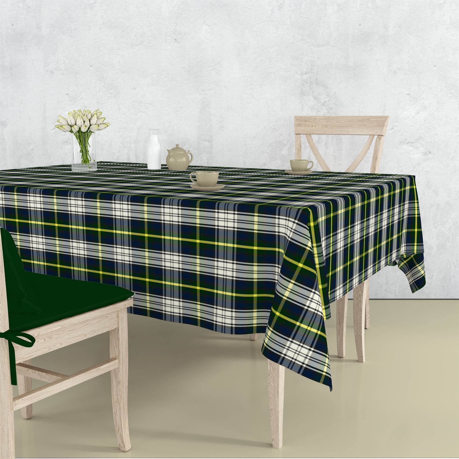 Middle Brook Plaid 4-Seater Waterproof Table Cover - Durable Scottish Weave Dining Tablecloth 60x72 Inches - Green Checkered Tablecloth for Kitchen, Outdoor Picnic & Party Decor