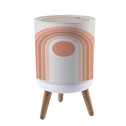 Boho Scandinavian Small Trash Can with Lid - 7L/1.8 Gallon Round Press Top Waste Bin - Rainbow Abstract Geometric Design in Terracotta - Dog Proof & Odor Control for Kitchen, Bathroom, Bedroom, Office - Perfect for Nursery, Home Decor & Contemporary Spaces