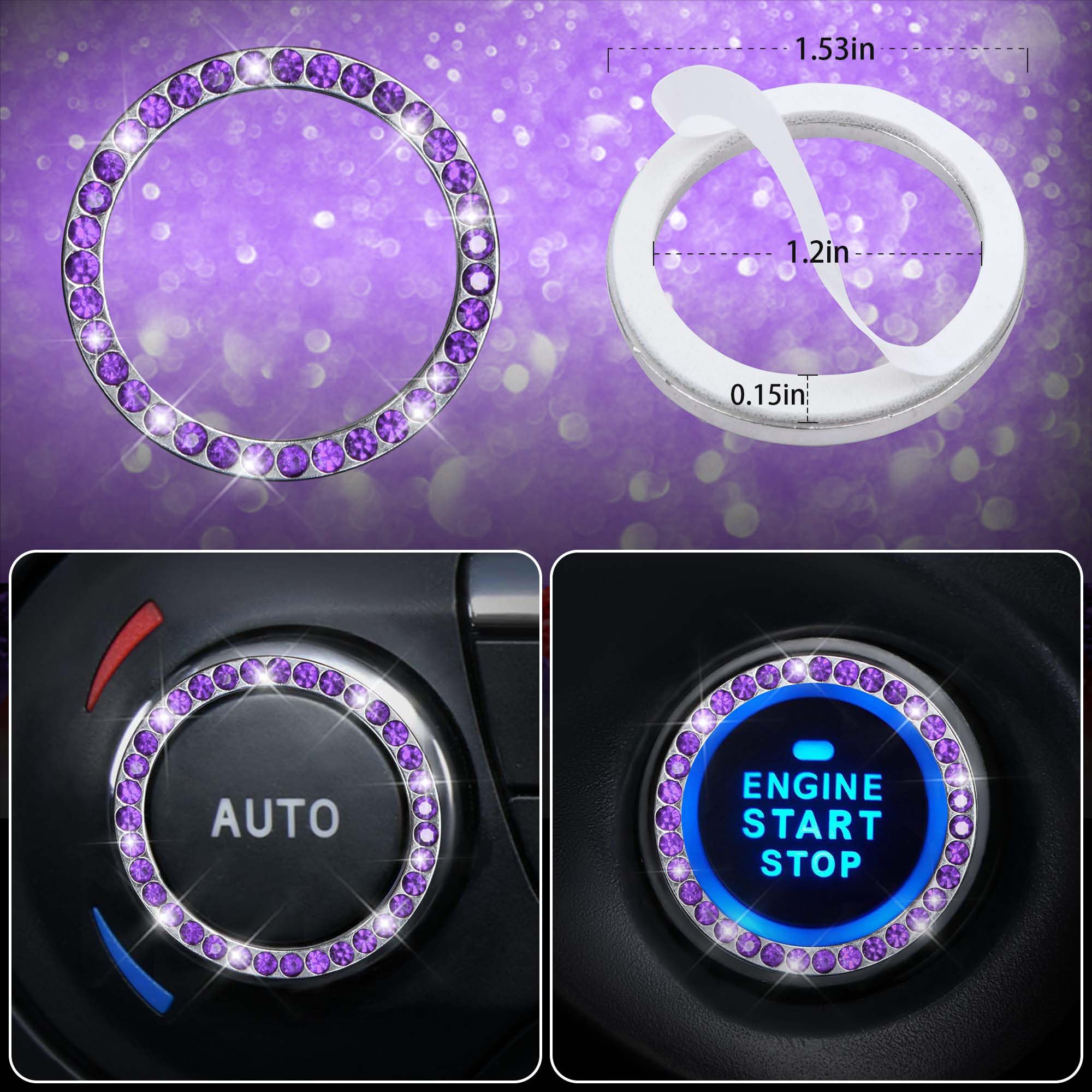 CAR PASS Bling Diamond Leather Car Seat Covers 11 PCS Set - Sparkly Rhinestone Steering Wheel Cover, Glitter Seat Belt Cushion & Cup Holder Coaster - Cute Purple Interior Car Accessories for Women & Girls | Perfect for Daily Commute, Road Trips & Gift Giving