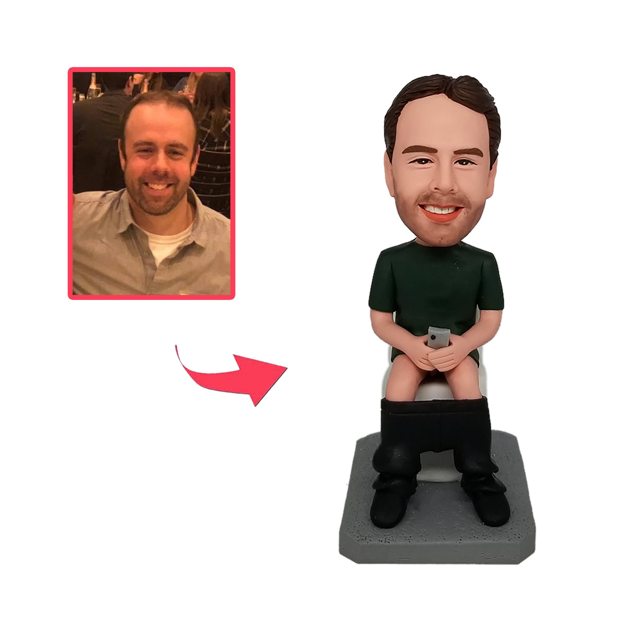 Custom Bobbleheads Figure - Personalized Toilet Man Bobblehead in White Shirt | Unique Photo-Based Gift for Friends, Coworkers & Family | Perfect for Birthdays, Office Pranks & Gag Gifts