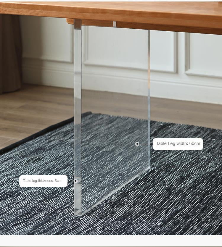 Solid Oak & Cherry Wood Acrylic Suspension Dining Table - Modern Floating Design for Small Spaces, Kitchens & Contemporary Dining Rooms