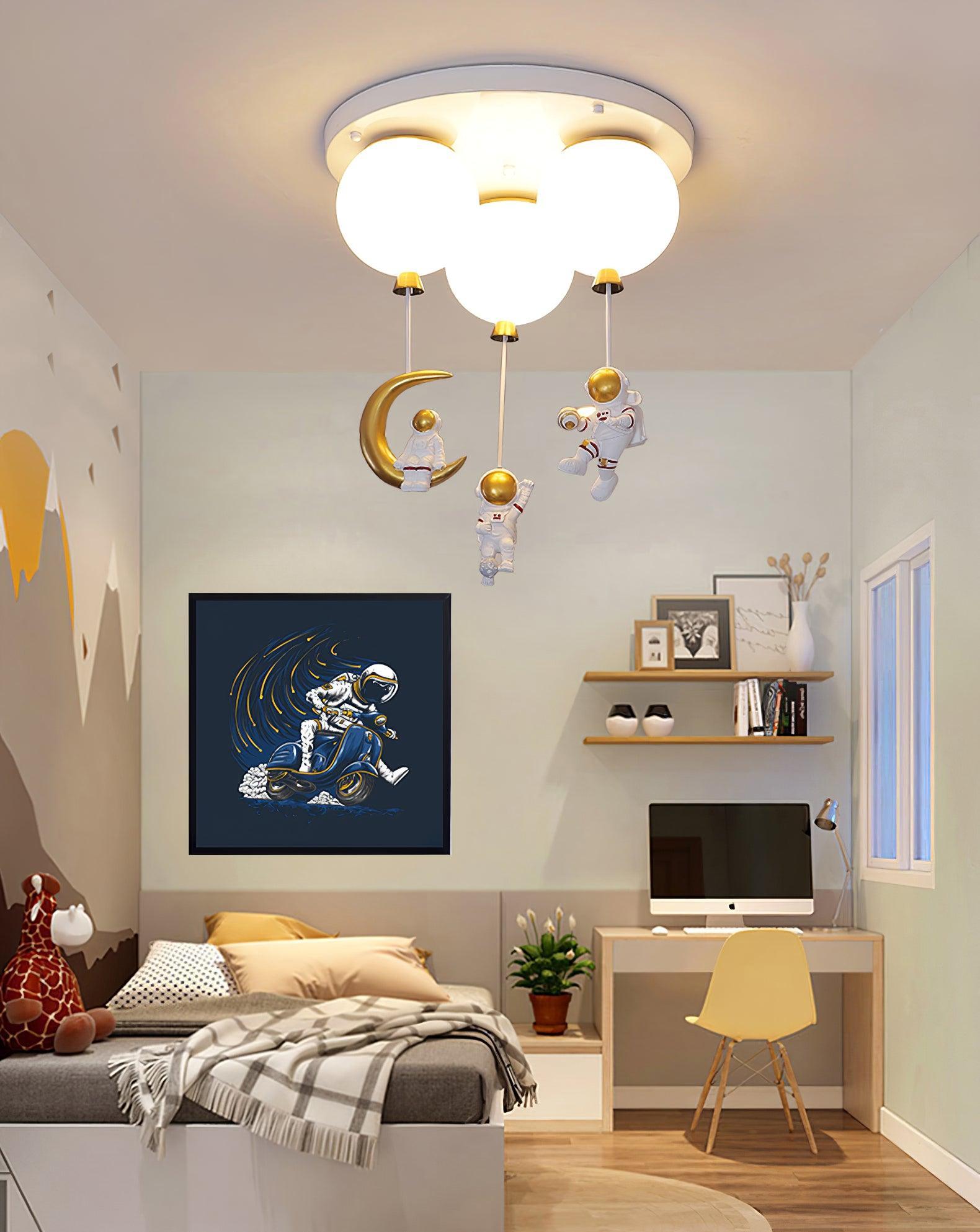 Astronaut Glossy Balloon Ceiling Lamp - Space-Themed Kids Room Decor & Night Light for Bedroom, Nursery, and Playroom