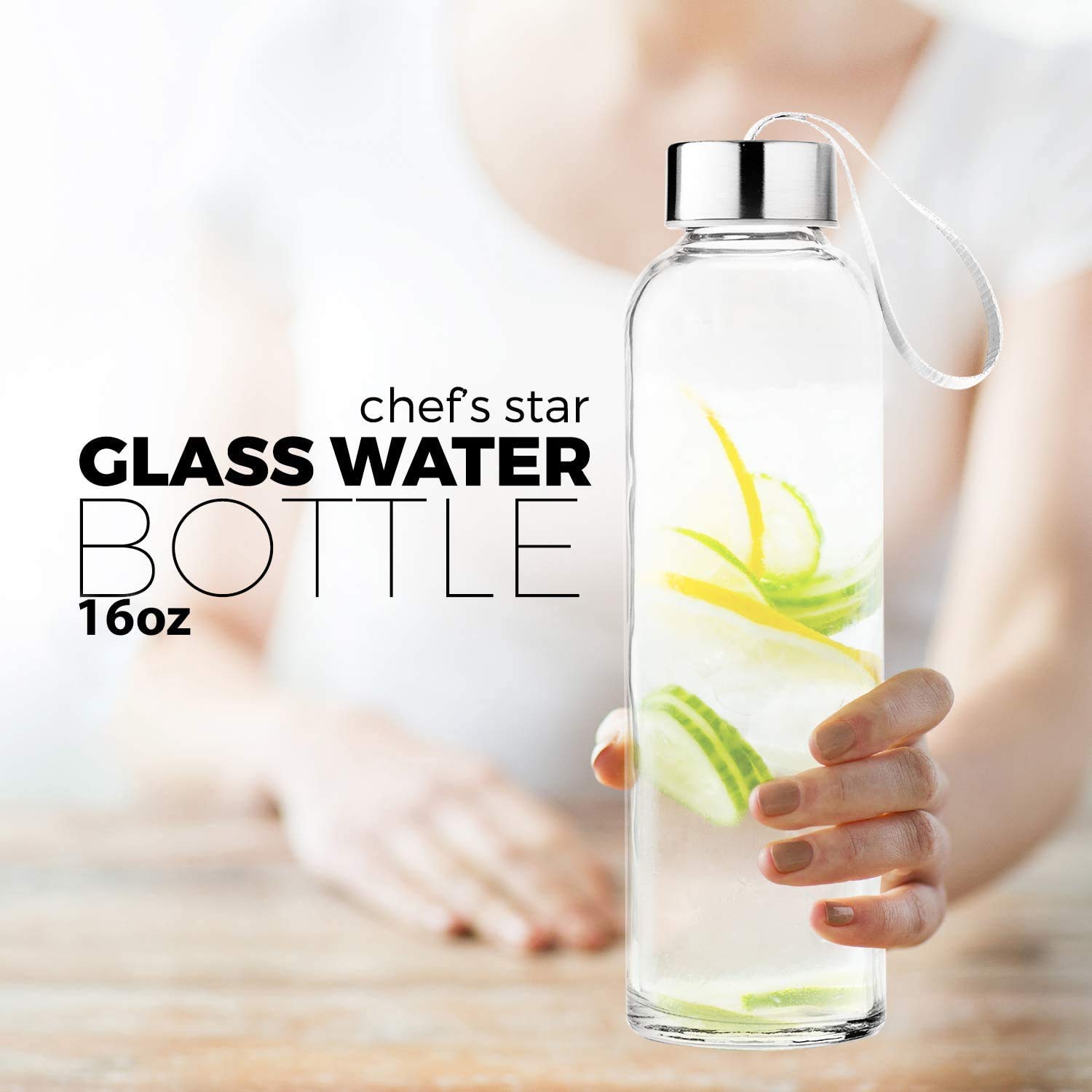 6 Pack 17 oz (500ml) High Borosilicate Glass Water Bottles with Leak-Proof Silver Caps - Reusable Drinkware for Water, Juice, Milk, Tea - Perfect for Gym, Office, Hiking & Outdoor Activities