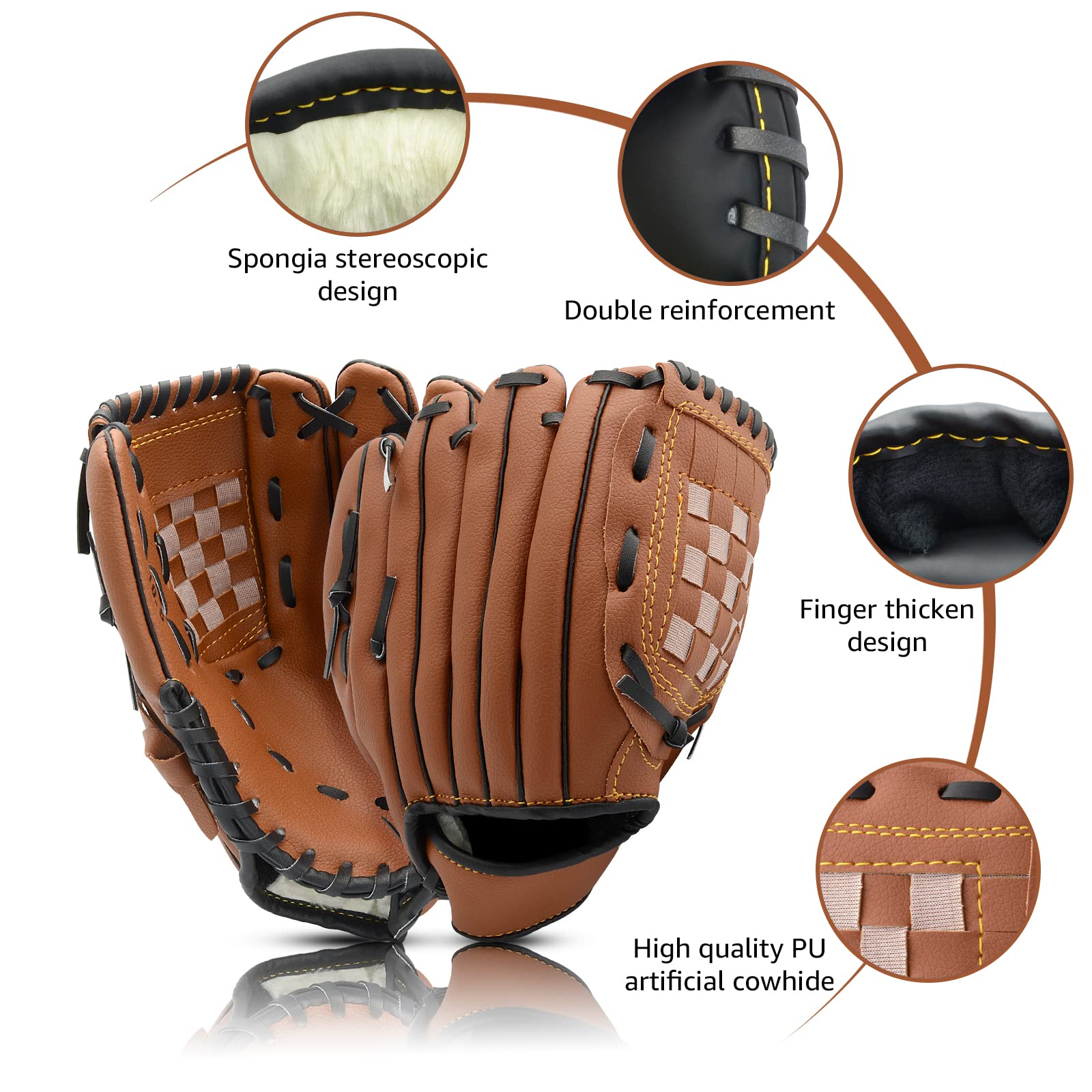 Premium Right-Hand Baseball Glove with Foam Ball - 9.5''-12.5'' Youth & Adult Sizes - Softball Training Mitt for Beginners - Perfect for Practice, Games & Backyard Play