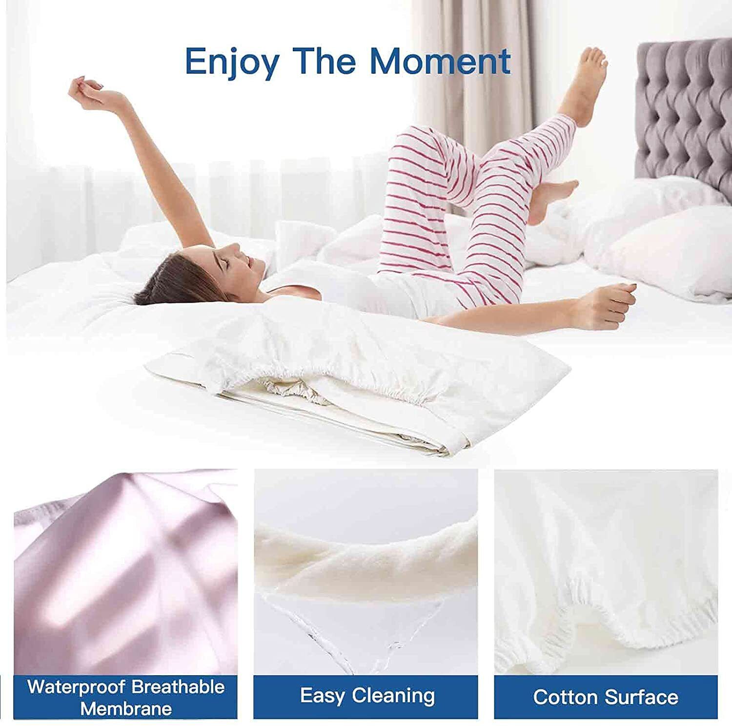 100% Terry Cotton Waterproof Mattress Protector - Queen Size, Hypoallergenic & Breathable for Allergy Relief - Perfect for Bedrooms, Guest Rooms & Dorm Use