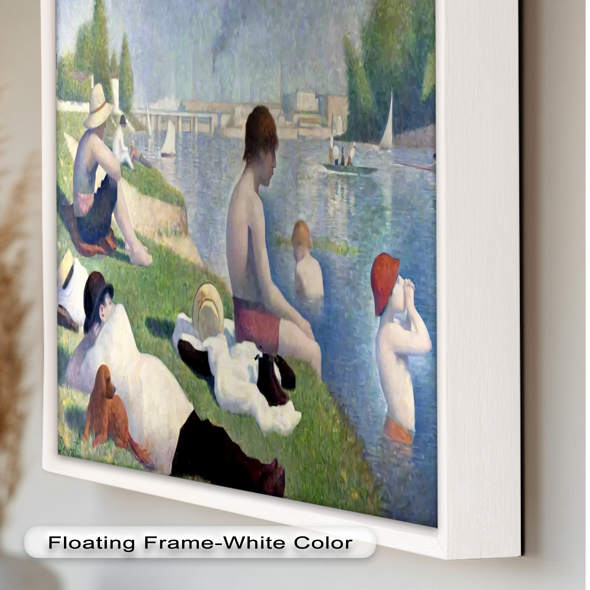 Afternoon Light on the Riverbank - Handmade Pointillism Oil Painting on Canvas - Wall Art for Living Room, Bedroom & Office Decor