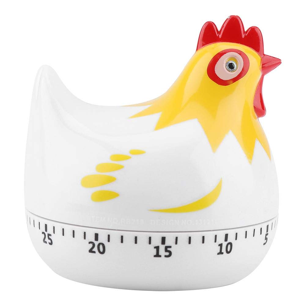 Chicken Cartoon Kitchen Timer - Mechanical Rotating Alarm Countdown Timer for Cooking, Baking & More - Fun Chicken Pattern Design (White) | Perfect for Home Kitchen, Baking, BBQ & Kids Cooking Activities