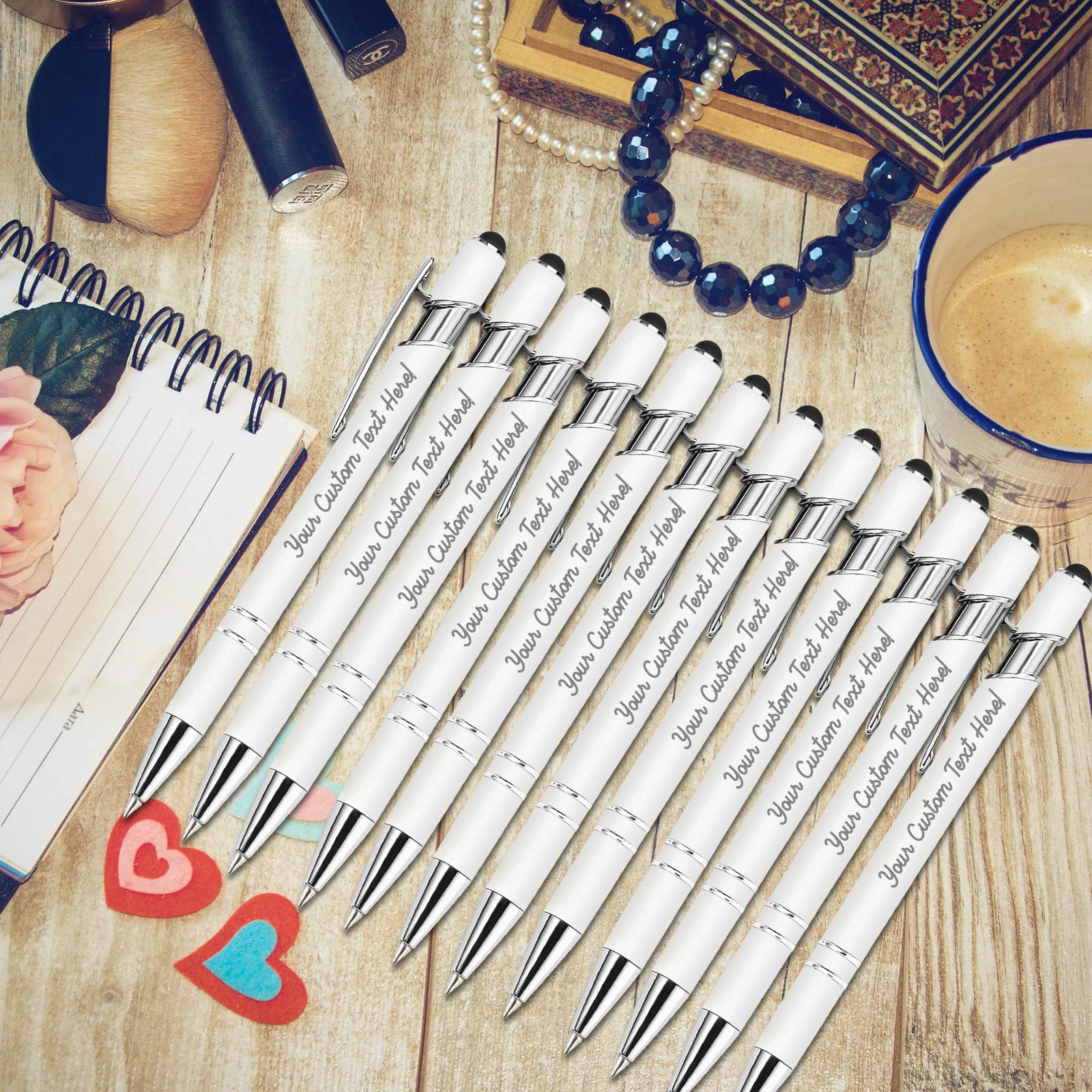 504 Pcs Custom Engraved Metal Pens with Stylus - Personalized Name, Message & Logo - Click Action Ballpoint Pens for Men & Women - Ideal for Business, Office & Gifts - Black Ink