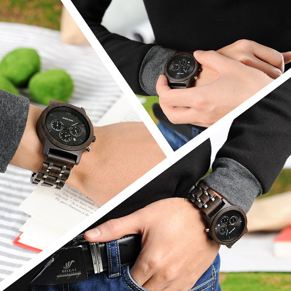 BOBO BIRD Men's Wooden Watches - Luxury Wood & Metal Strap Chronograph with Date Display, Quartz Watch for Men - Perfect for Business, Casual & Outdoor Activities
