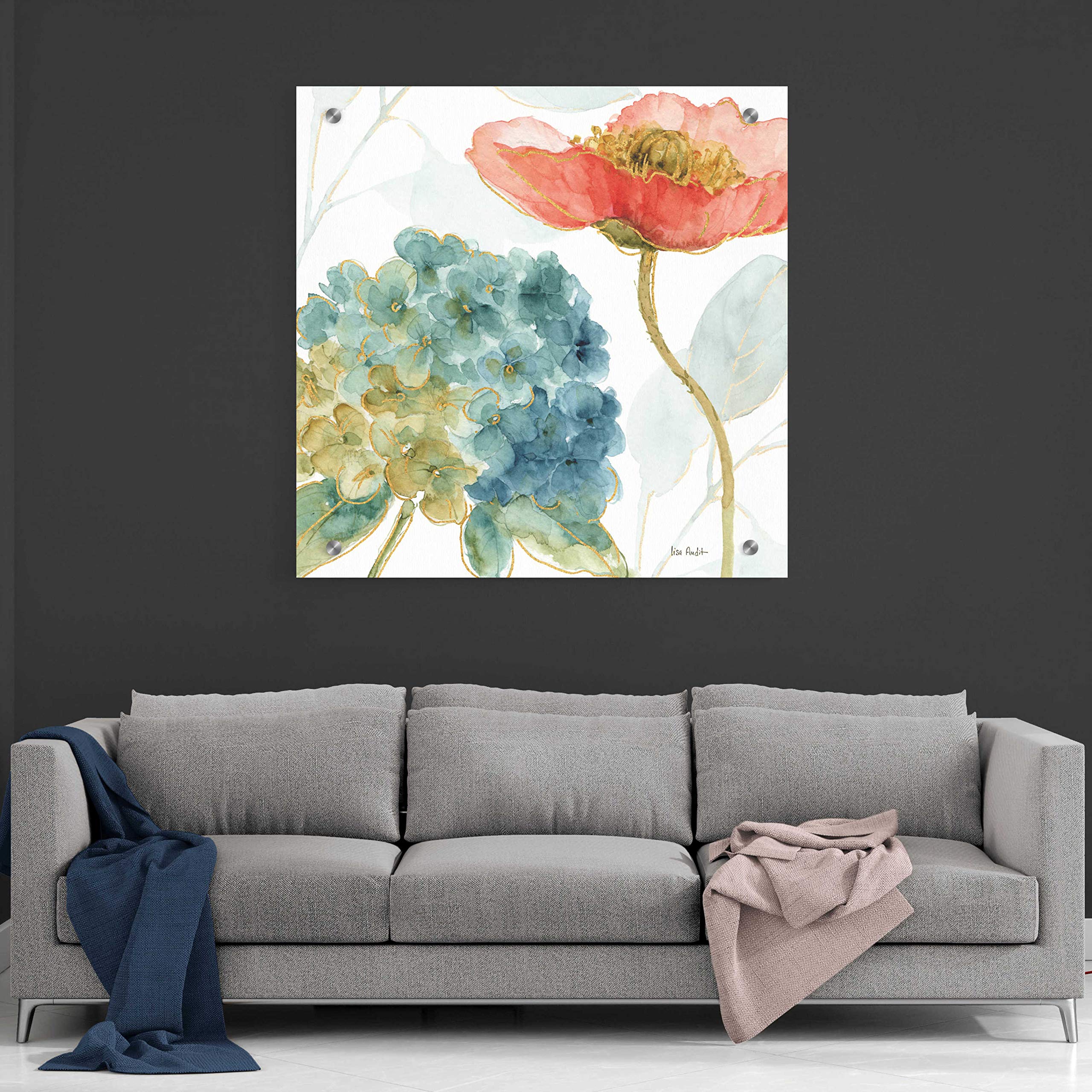 Rainbow Seeds Flowers IV by Lisa Audit - 36x36 Inch Acrylic Glass Wall Art Painting, Vibrant Floral Canvas Print for Living Room, Bedroom & Office Decor