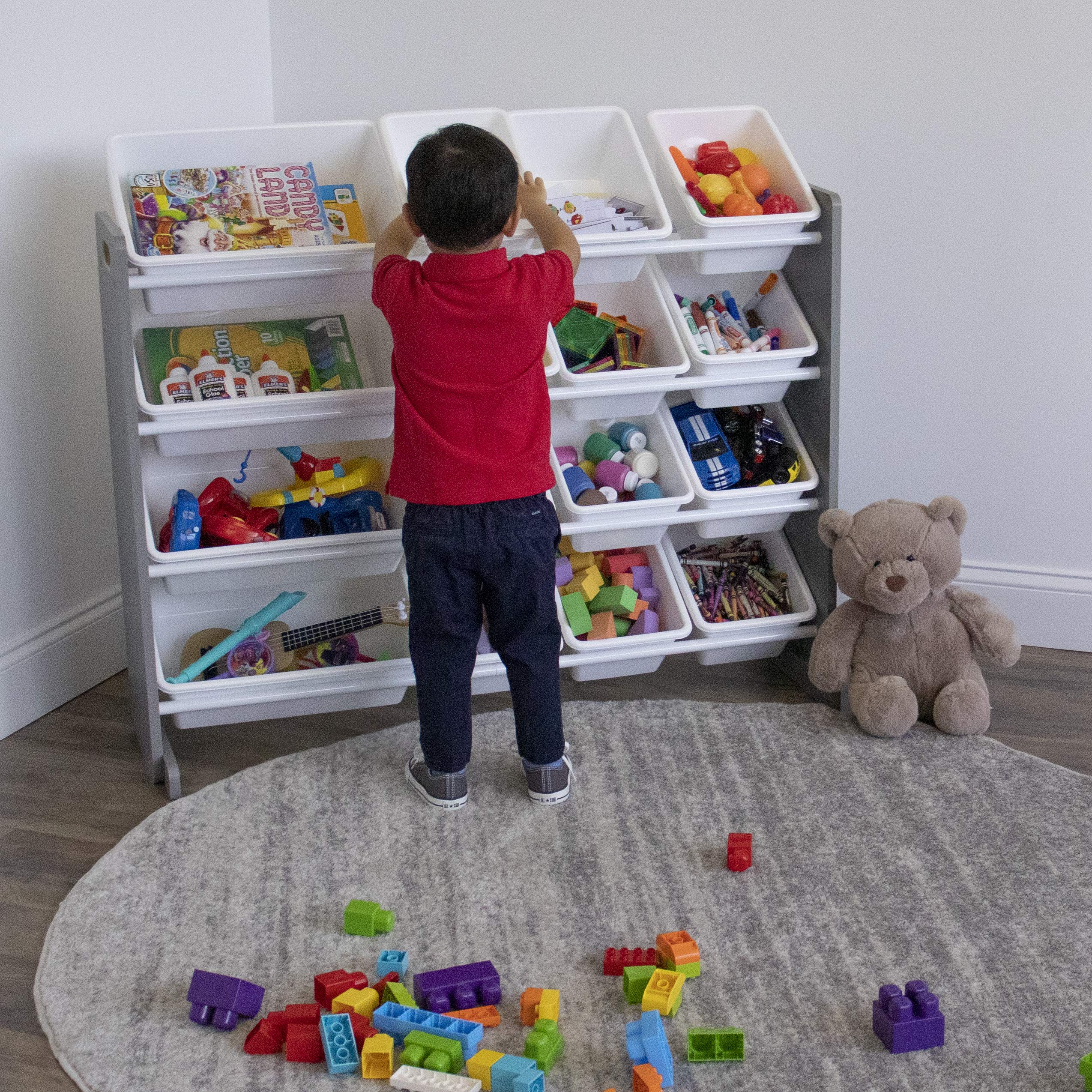 Humble Crew Supersized Wood Toy Storage Organizer & Kids Book Rack - Extra Large Grey/White Bookshelf for Nursery, Playroom & Kids Bedroom Organization
