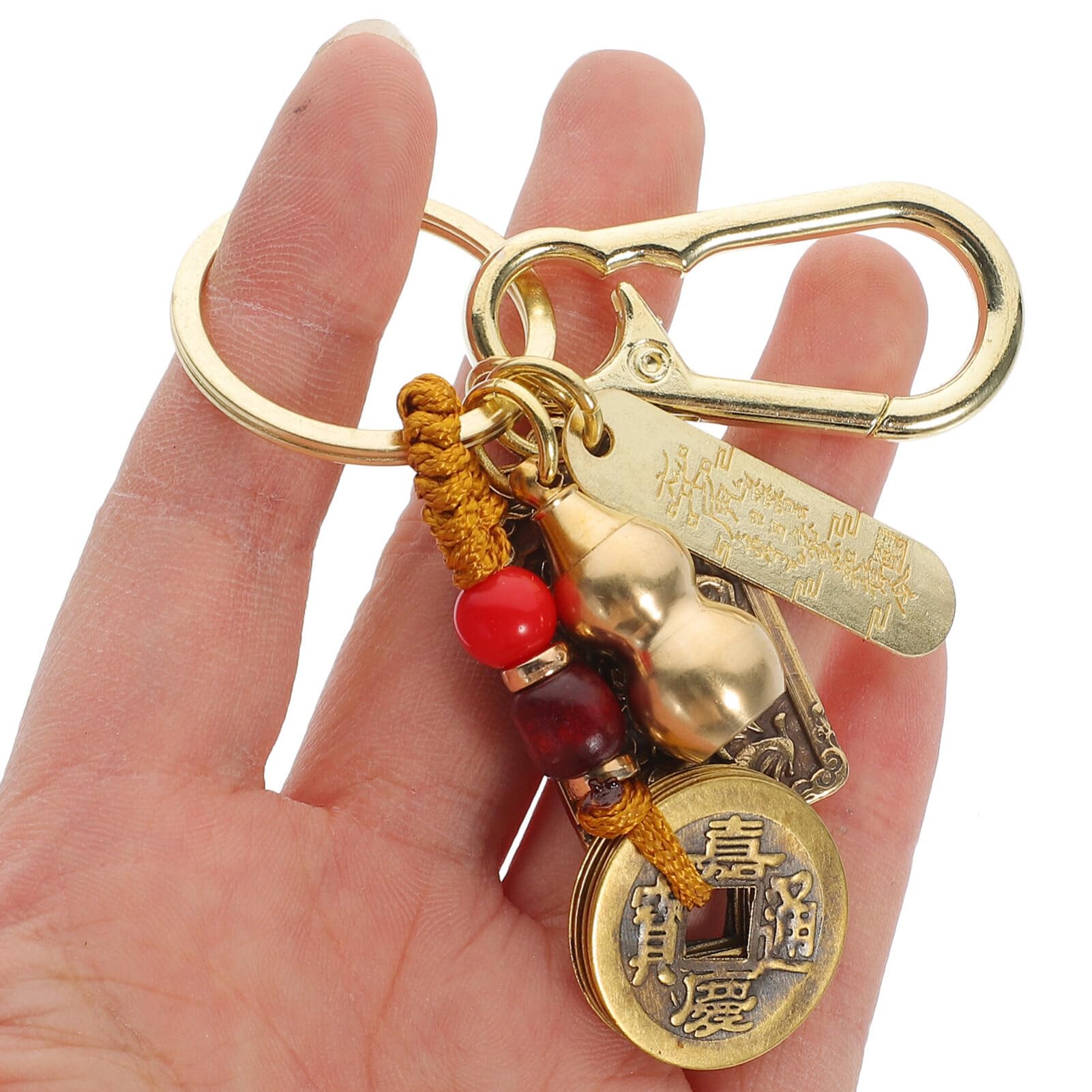 Chinese Feng Shui Keychain - Brass Wu Lou Amulet for Good Luck & Wealth with Feng Shui Coins | Perfect for Backpacks, Purses & Home Decor