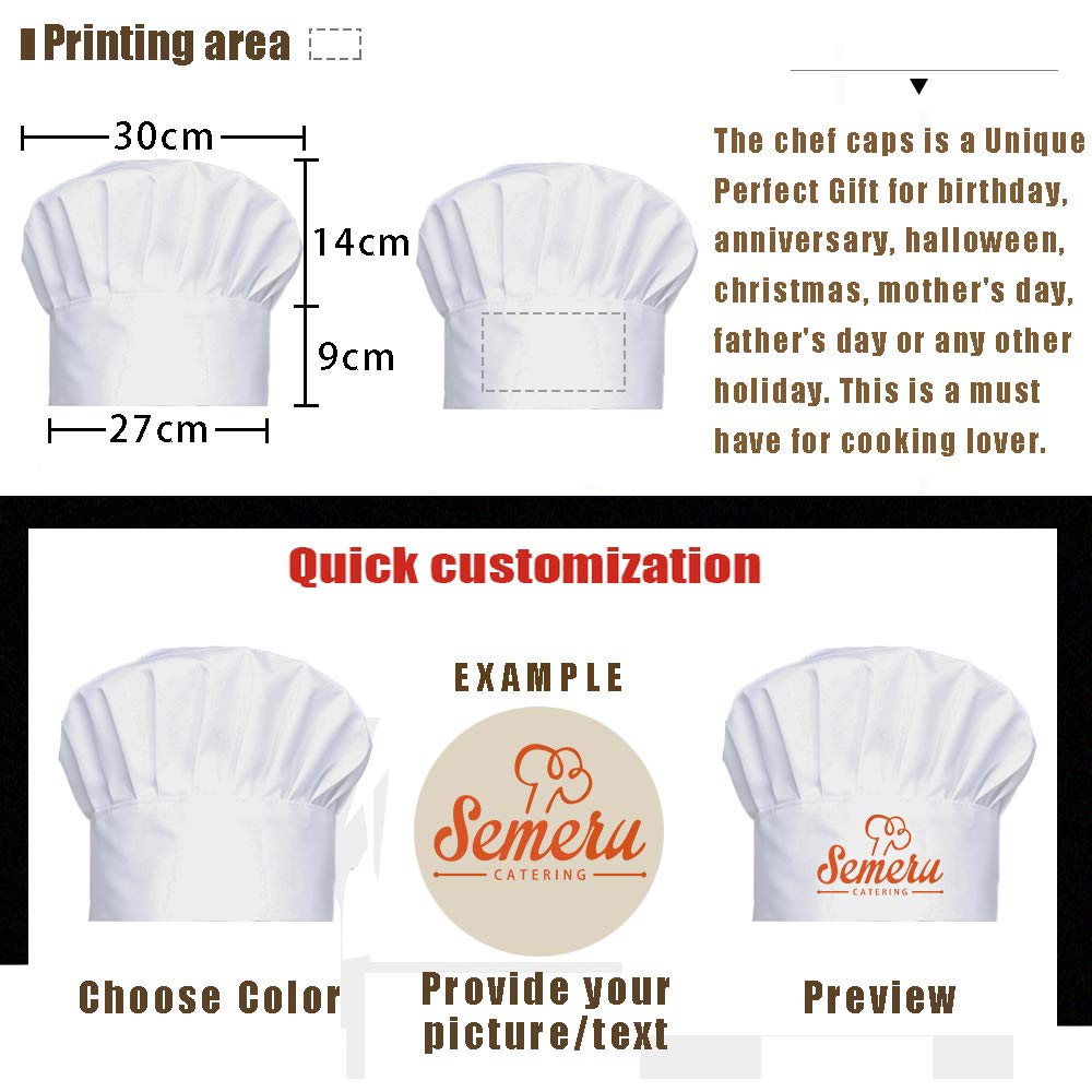 Personalized Custom Chef Hat - Adjustable Elastic Baker Kitchen Cooking Cap for Professional Chefs & Home Cooks - Perfect for Restaurants, Baking, Cooking Classes & Culinary Events