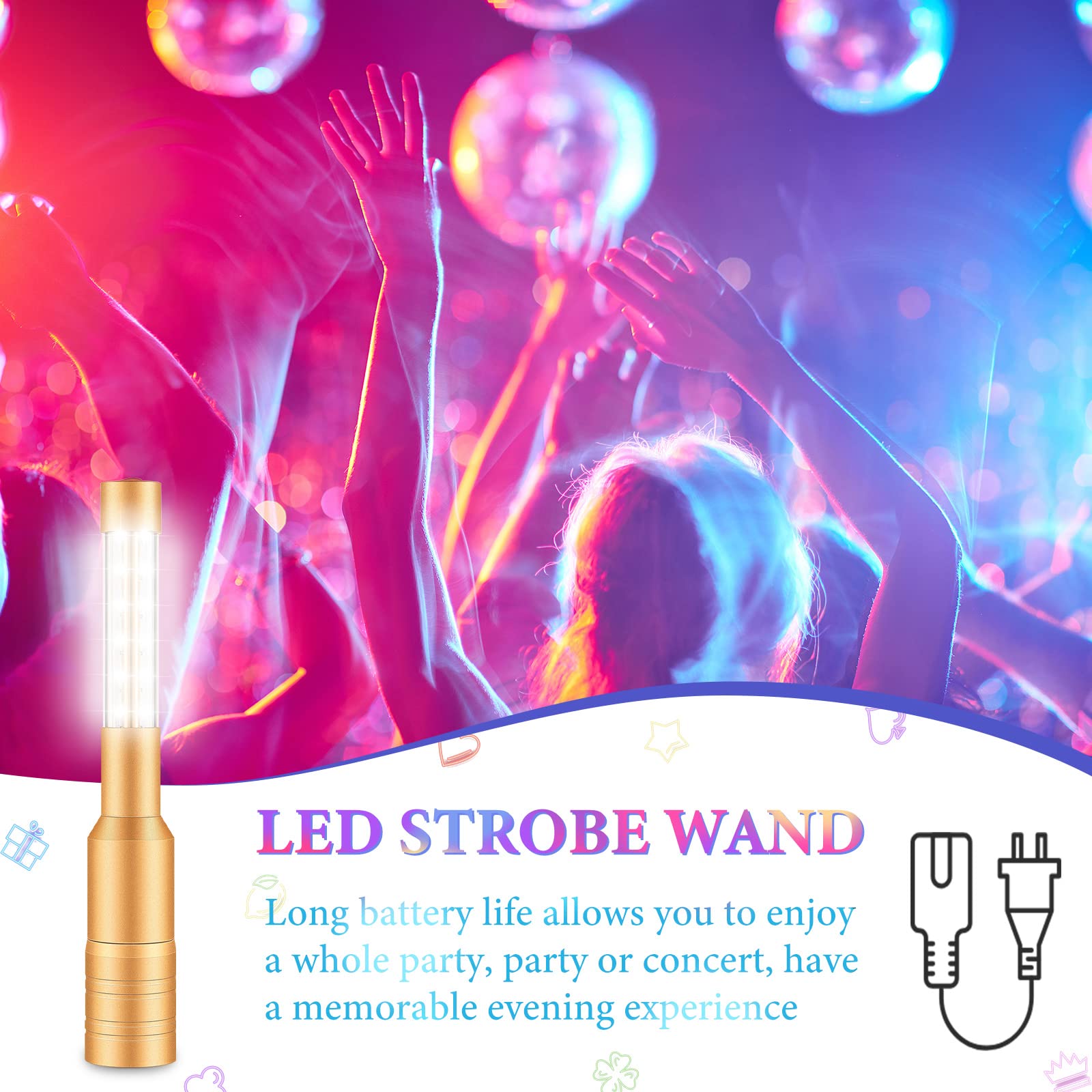 Lewtemi 4 Pieces LED Strobe Baton Lights - Rechargeable Champagne Bottle Topper & Bottle Service Sparklers for VIP Nightclubs, Bars, Weddings, Birthday Parties & Events (Gold)