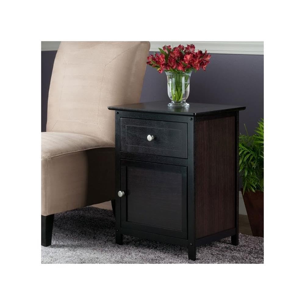 2-Piece Espresso Wood Nightstand Set with Cabinet & Drawer - Modern Bedside Tables for Bedroom, Living Room & Guest Room Storage
