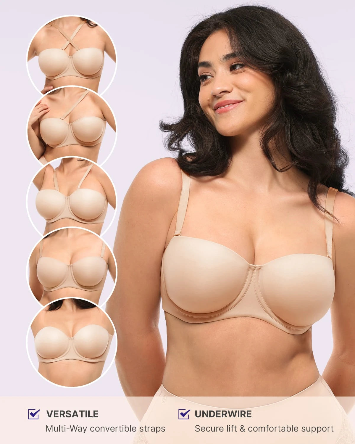 Best Convertible Strapless Push Up Bra for Women - Seamless Comfort, Lift & Support - Perfect for Wedding, Evening Dresses & Everyday Wear