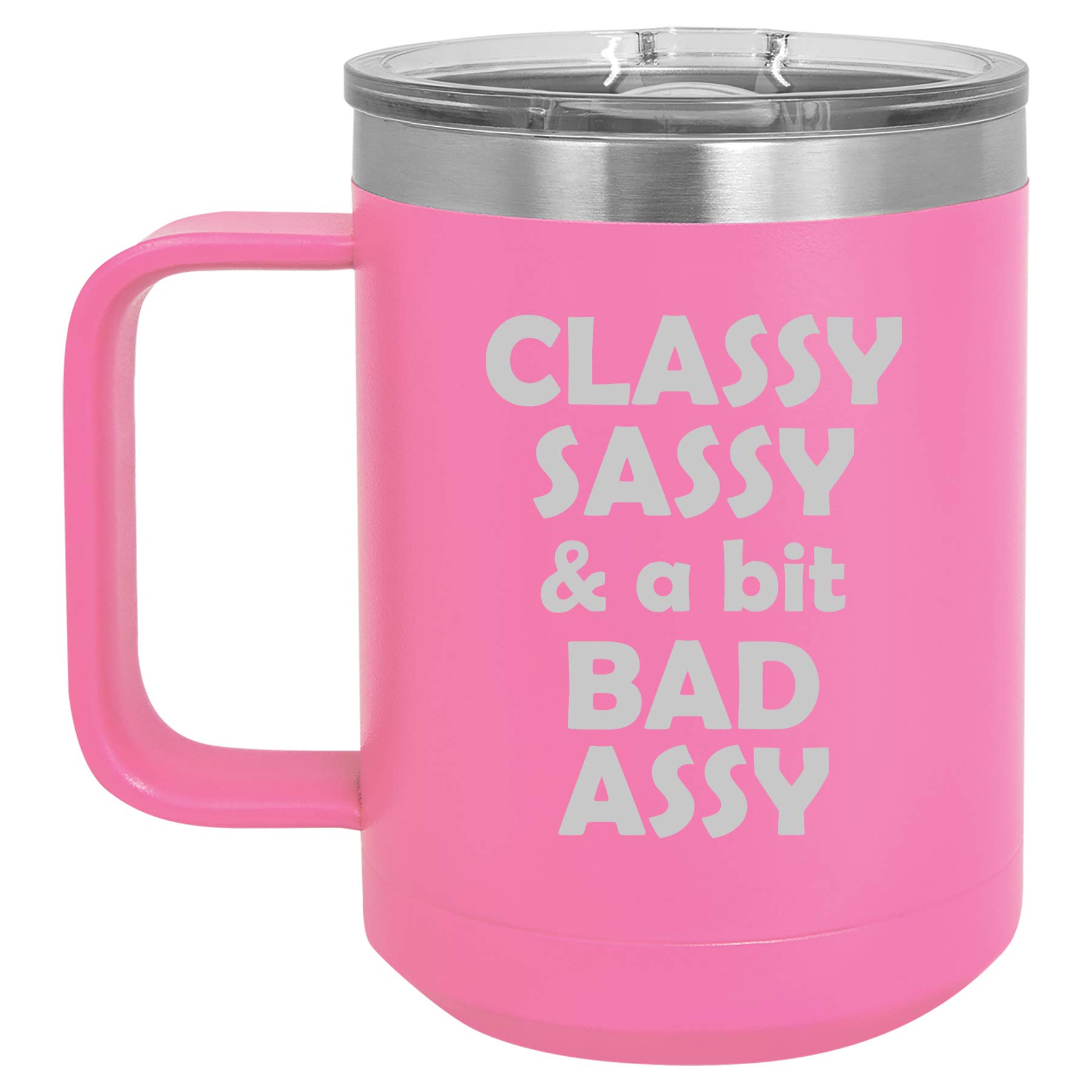 15 oz Vacuum Insulated Stainless Steel Tumbler with Handle & Lid - Hot Pink Travel Coffee Mug for Office, Gym & Outdoor Adventures | Keeps Drinks Hot/Cold for Hours