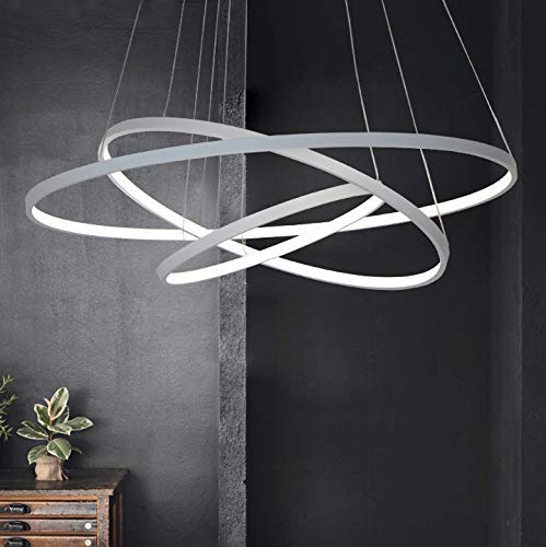 Modern Dimmable LED Chandelier Lighting - 3 Ring Contemporary Pendant Light Fixture for Dining Room, Living Room, Bedroom & Foyer - Cool White Hanging Ceiling Light for Home Decor & Ambiance