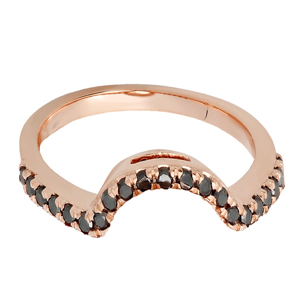 0.25 Carat 14K Solid Gold Round Black Diamond Wedding Stackable Band Guard Ring for Women - Perfect for Bridal Sets, Anniversary Gifts & Everyday Elegance