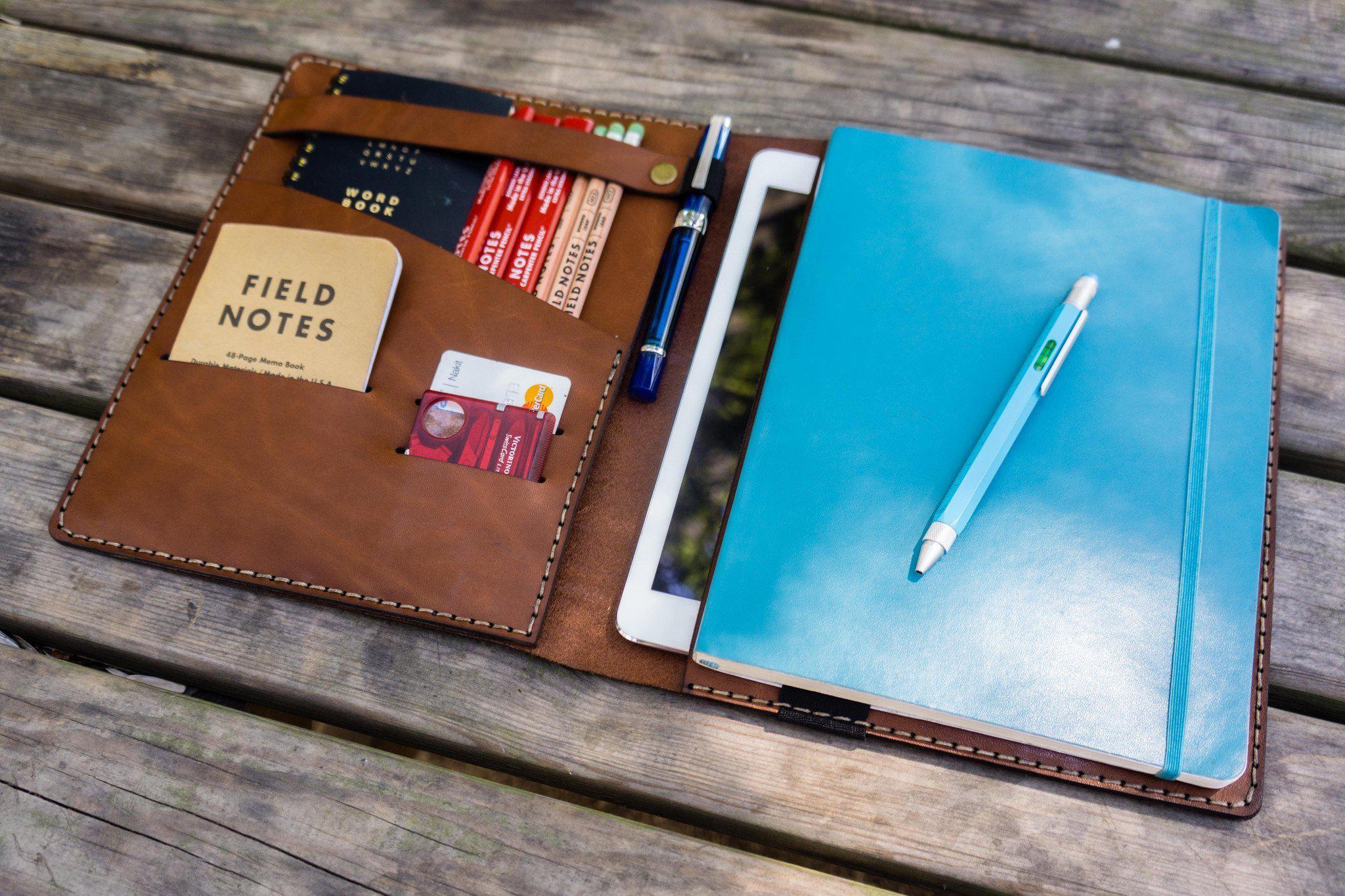 Premium Leather Leuchtturm1917 B5 Notebook Cover with iPad Air/Pro Sleeve - Brown | Stylish Protection for Work, School & Travel