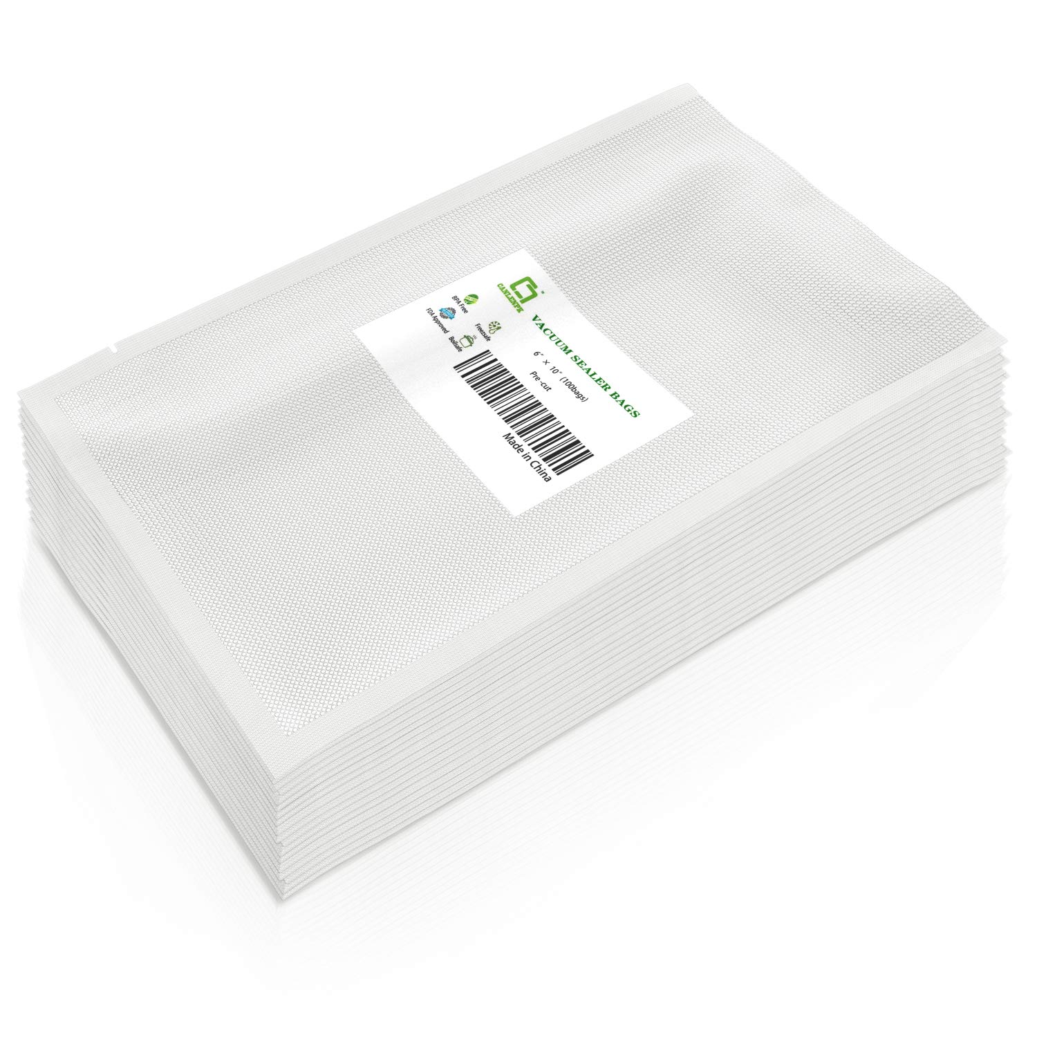 CANLENPK 6×10 Inch (15x25cm) Vacuum Sealer Bags - 100 Pack Heavy Duty Pint Size Precut Food Storage Bags | Seal & Preserve Meals, Snacks, Fruits, Nuts | Boil, Steam, Heat & Freeze Safe | Commercial Grade Sous Vide Bags for Home Kitchen & Restaurant Use