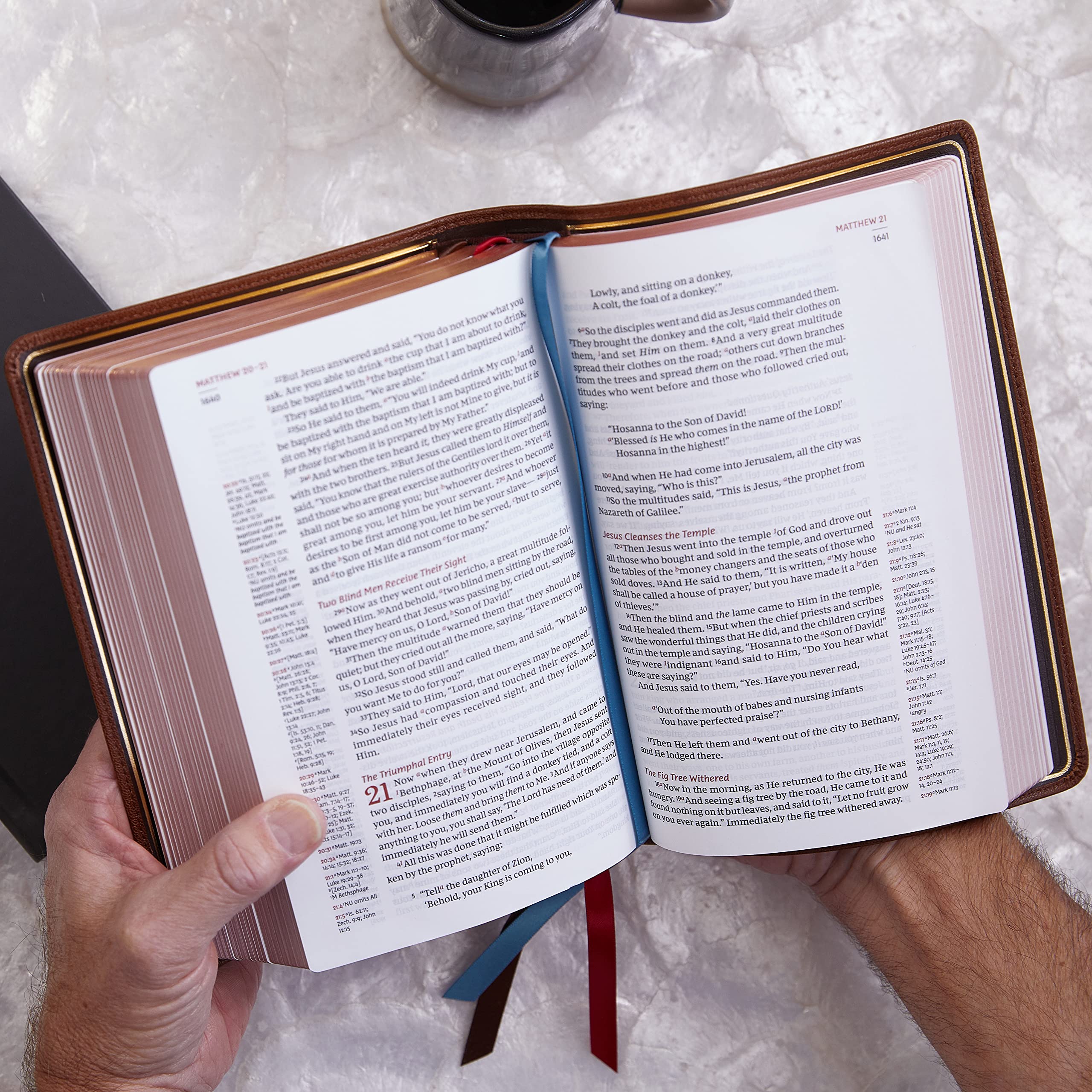 Premium NKJV Single-Column Reference Bible in Luxurious Goatskin Leather - Brown Premier Collection with Comfort Print | New King James Version Holy Bible for Worship, Study & Gift Giving