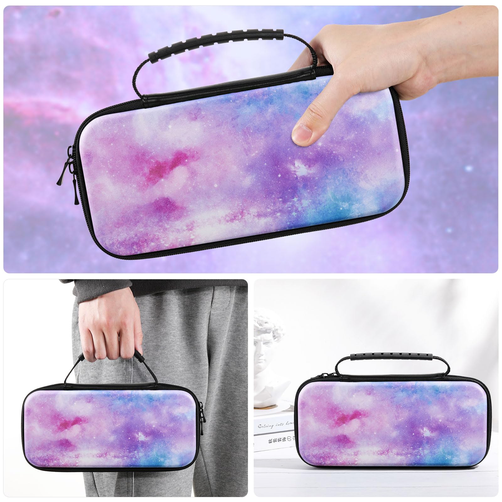 Moko Hard Shell Travel Carrying Case Compatible with Nintendo Switch OLED & Nintendo Switch - Portable Protective Storage Bag for Switch Accessories (Blue Pink) - Perfect for Travel, Commuting, and Gaming On-The-Go