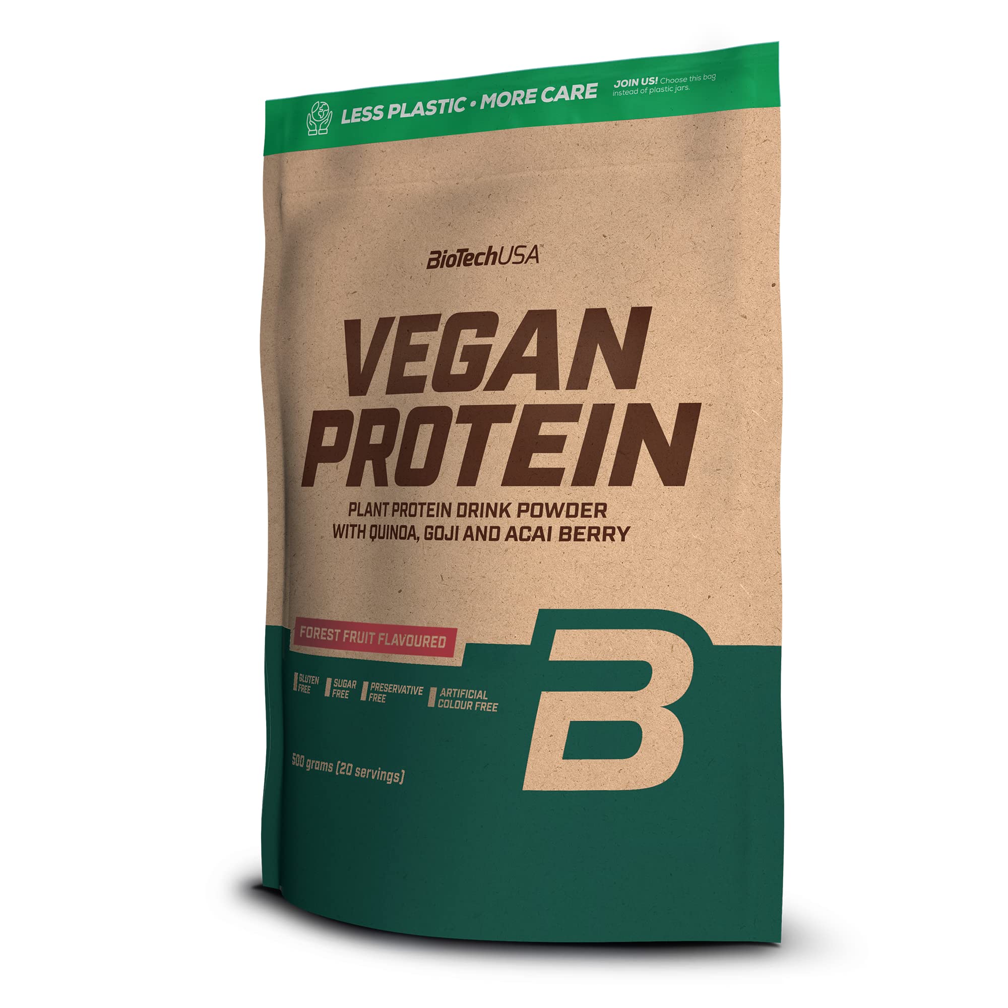 BioTechUSA Vegan Protein Powder - Forest Fruit Flavor, 500g | Plant-Based Protein Supplement for Muscle Recovery & Post-Workout | Ideal for Smoothies, Baking & Healthy Snacks