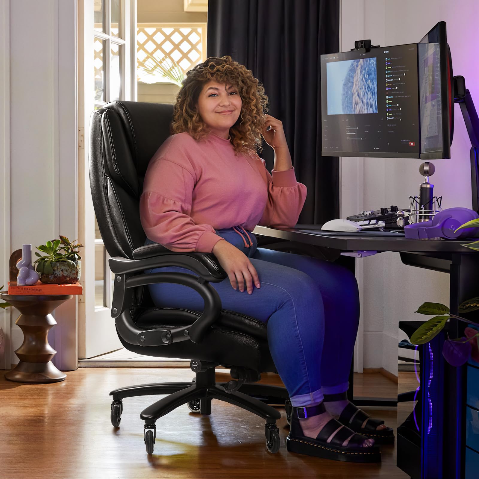 VITESSE 500lbs Heavy Duty Ergonomic Office Chair - Big & Tall Executive Chair with Lumbar Support for Back Pain Relief - High Back Desk Chair with Quiet Rubber Wheels for Home & Office Workspaces