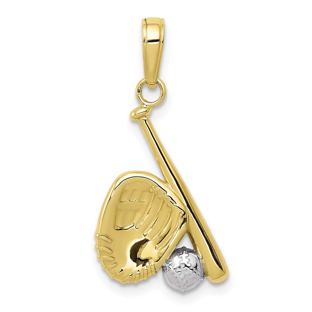 10K Yellow Gold Rhodium-Plated Baseball Bat & Glove Pendant Necklace - 0.98 x 0.49 Inch - Perfect Gift for Baseball Fans & Sports Lovers - Jewelry for Games, Birthdays & Special Occasions