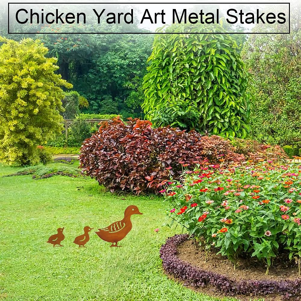 4 Pcs Animal Silhouette Garden Stakes - Metal Duck Hollow Statues for Outdoor Decor, Yard, Lawn & Garden Decoration (Yellow) - Perfect for Courtyards, Patios & Flower Beds
