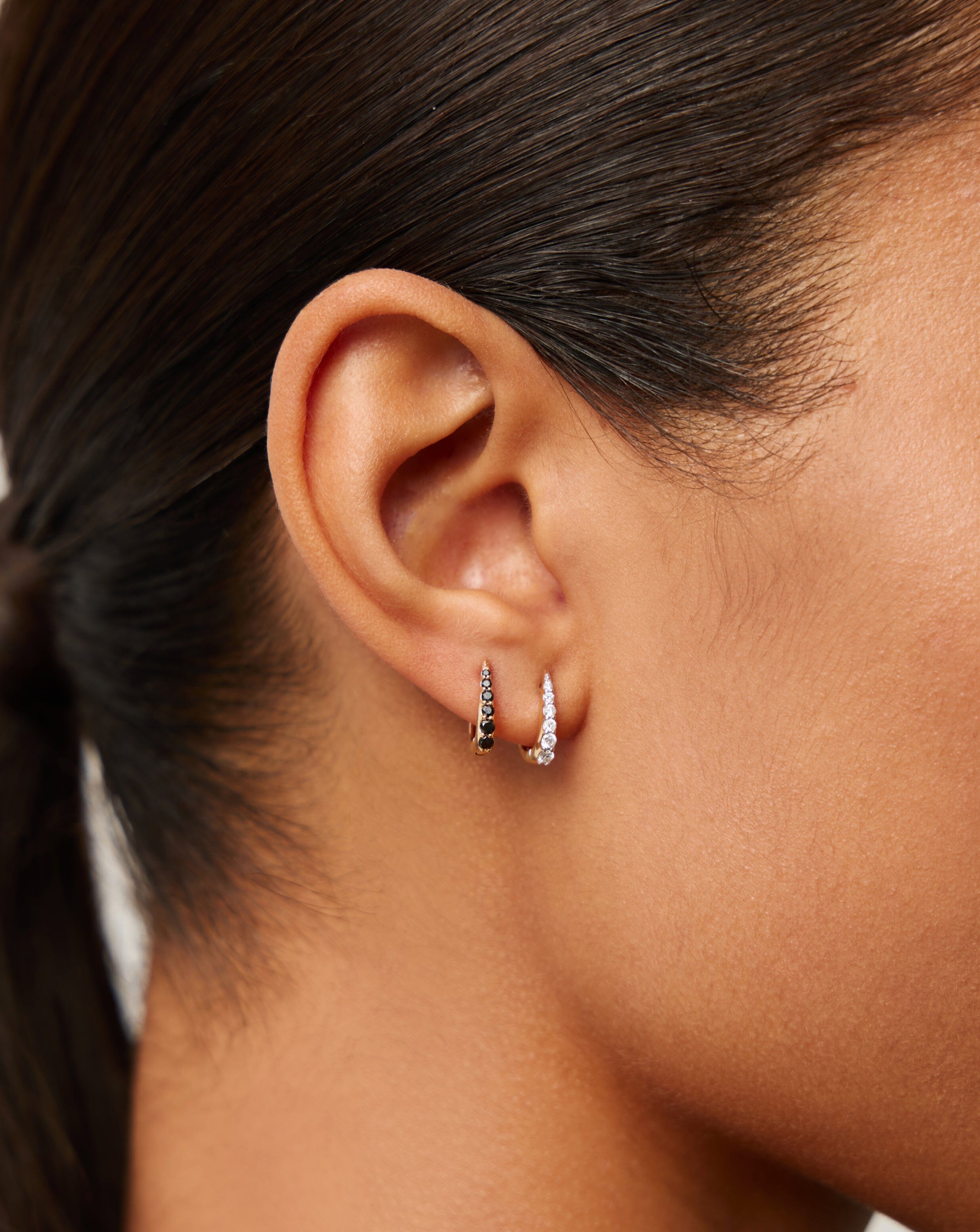 14K Solid Gold Huggie Hoop Earrings with Black Diamonds - Elegant Everyday Wear & Special Occasion Jewelry