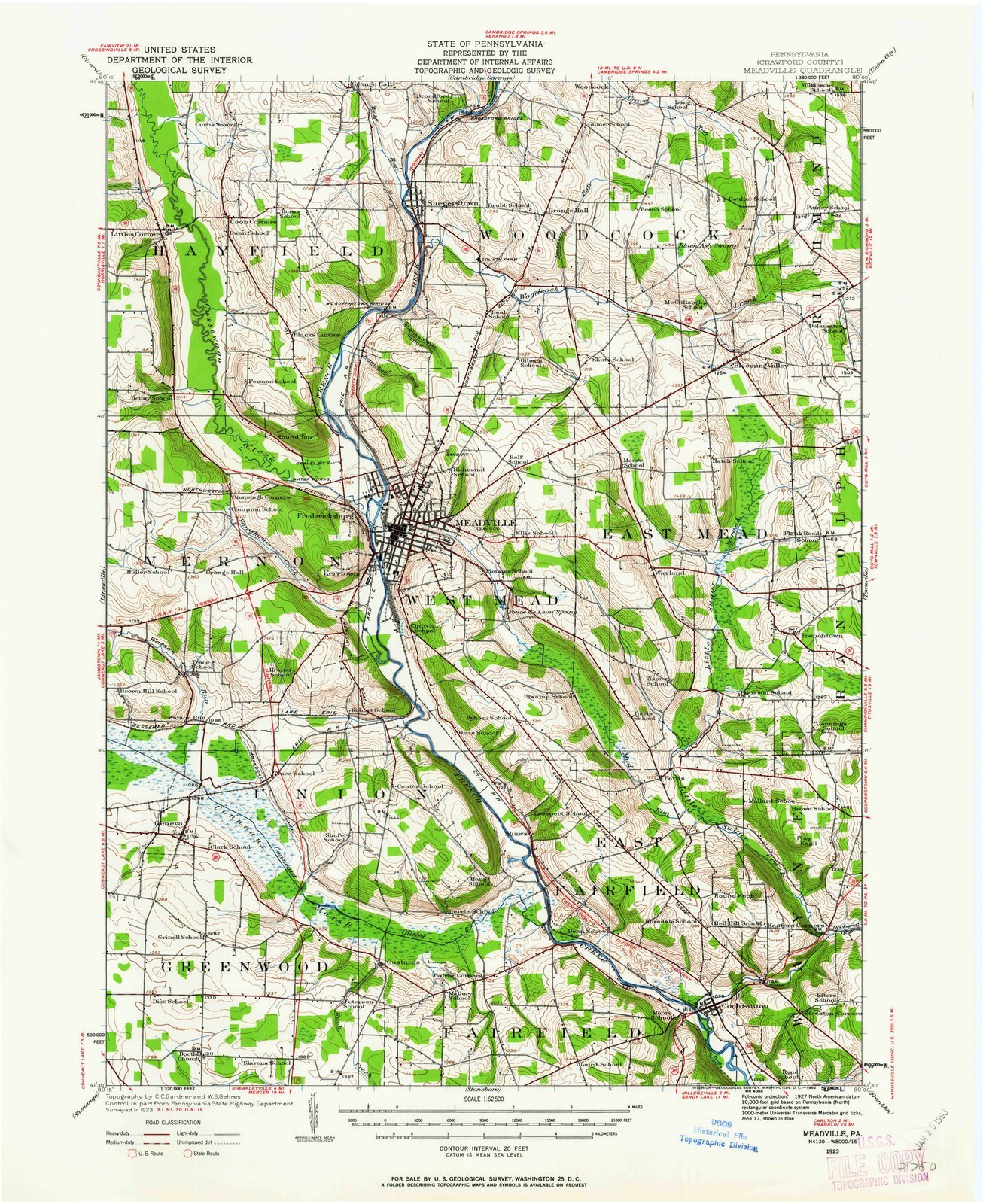 1923 Meadville PA Historical Topographic Map - USGS Vintage Wall Art Poster 44x55 Inches - Perfect for Home Decor, Office & Classroom Geography Display