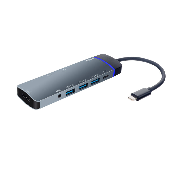 QDOS Powerlink 8-in-1 USB C Hub Multiport Adapter with HDMI, USB 3.0, SD Card Reader - Space Gray - Perfect for MacBook, iPad Pro & Windows Laptops for Work, Travel & Home Office