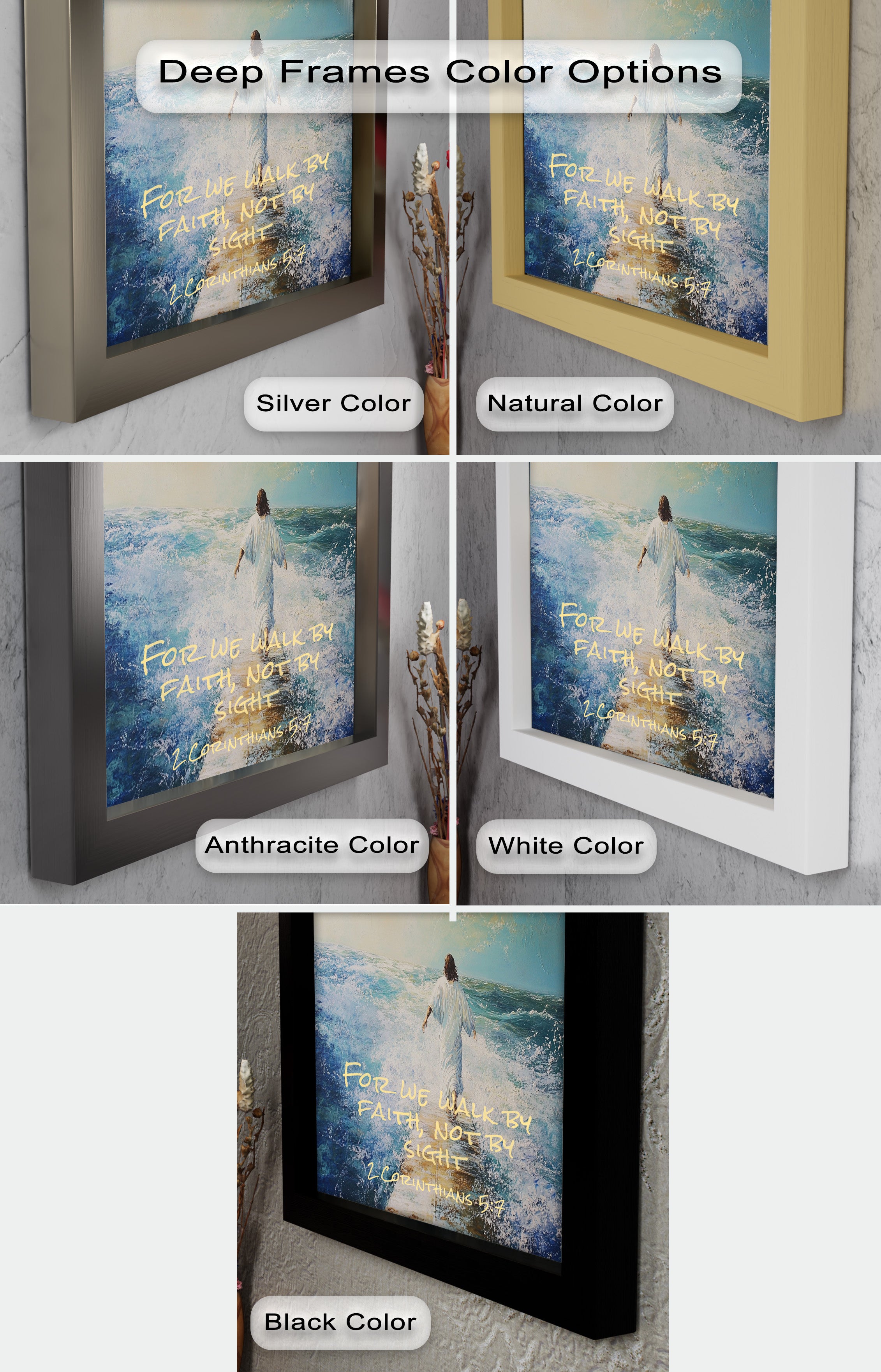 2 Corinthians 5:7 Walk by Faith Bible Verse Oil Painting - Inspirational Christian Wall Art for Home, Church & Office Decor