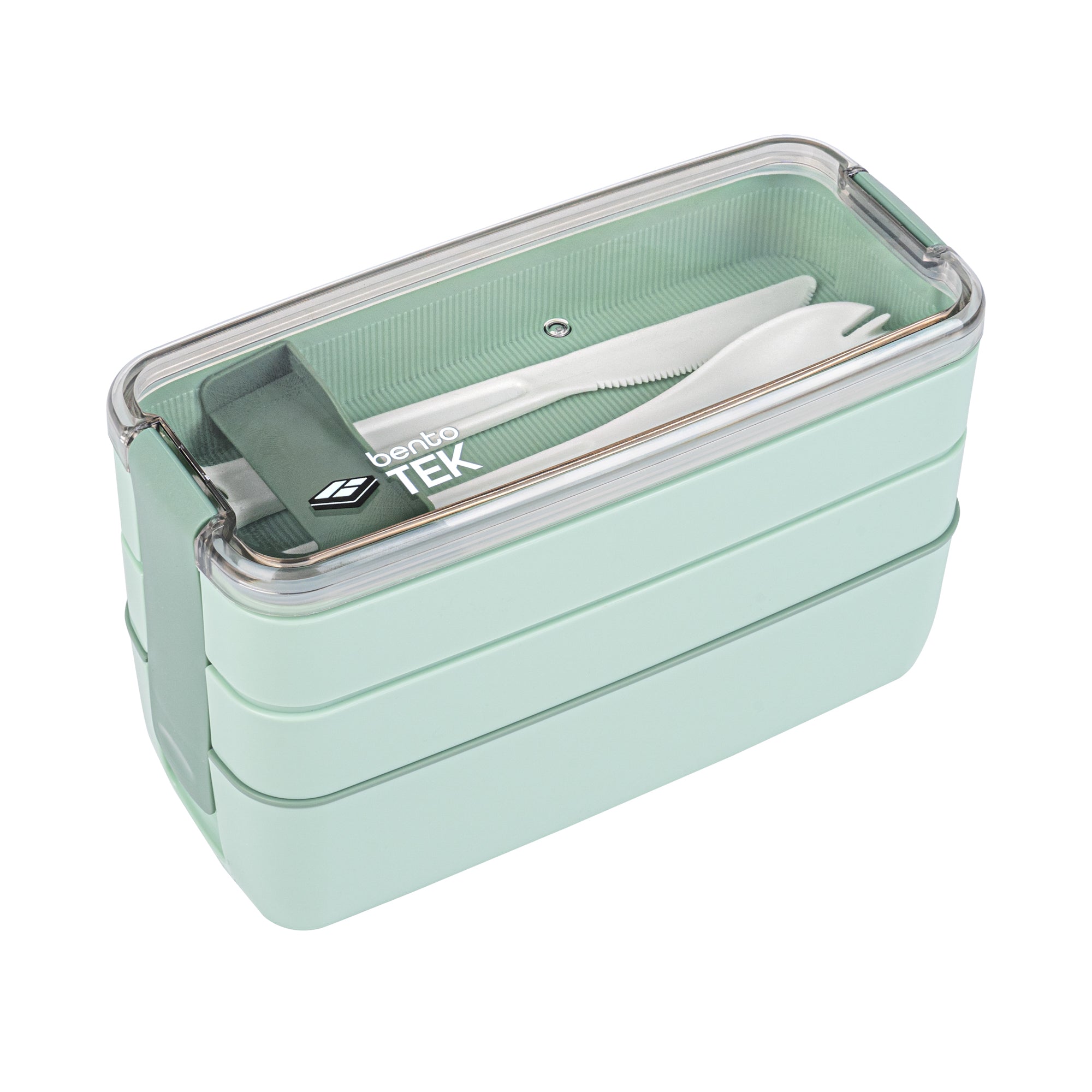 Bento Tek 30 oz Green 3-in-1 BPA Free Lunch Box with Fork & Knife | Microwave Safe | 7.5