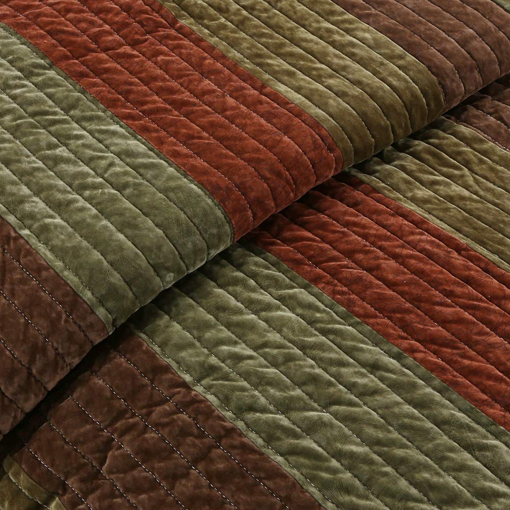 Premium 100% Cotton 3-Piece Striped Quilt Bedding Set - Full/Queen Size | Soft & Breathable Woods Pattern Bedroom Decor | Perfect for Cozy Nights & Guest Room Styling