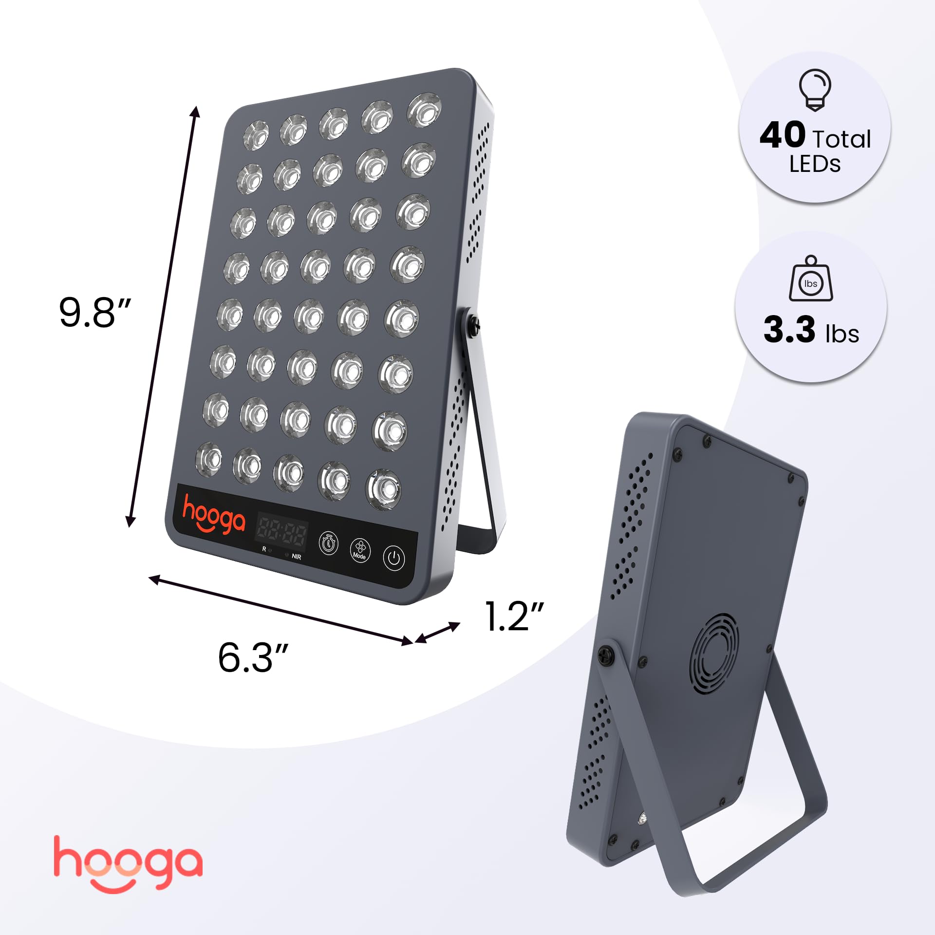Hooga HG200 Red Light Therapy Device - 660nm & 850nm Dual Wavelength Near Infrared Light Therapy Panel with Timer & Stand | Clinical Grade for Skin Rejuvenation, Pain Relief, Muscle Recovery | Home & Professional Use for Face, Body, Joint Pain Relief & Anti-Aging Treatment