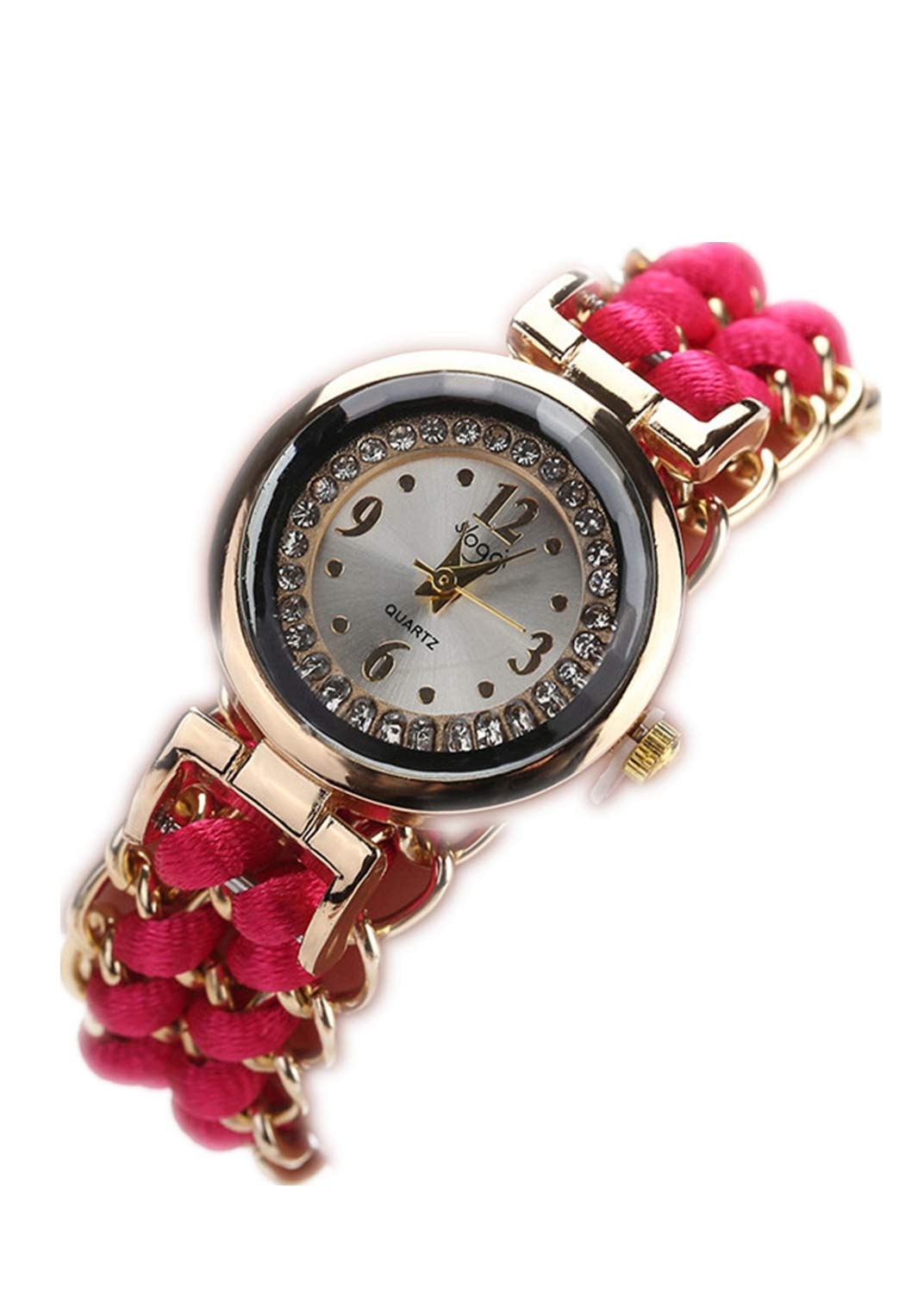 2020 New Women's Fashion Watch - Leewos Ladies Knitted Braided Rope Analog Quartz Wristwatch with Chain Winding (Hot Pink, Free Gift) | Perfect for Casual Wear, Office, Dating & Special Occasions