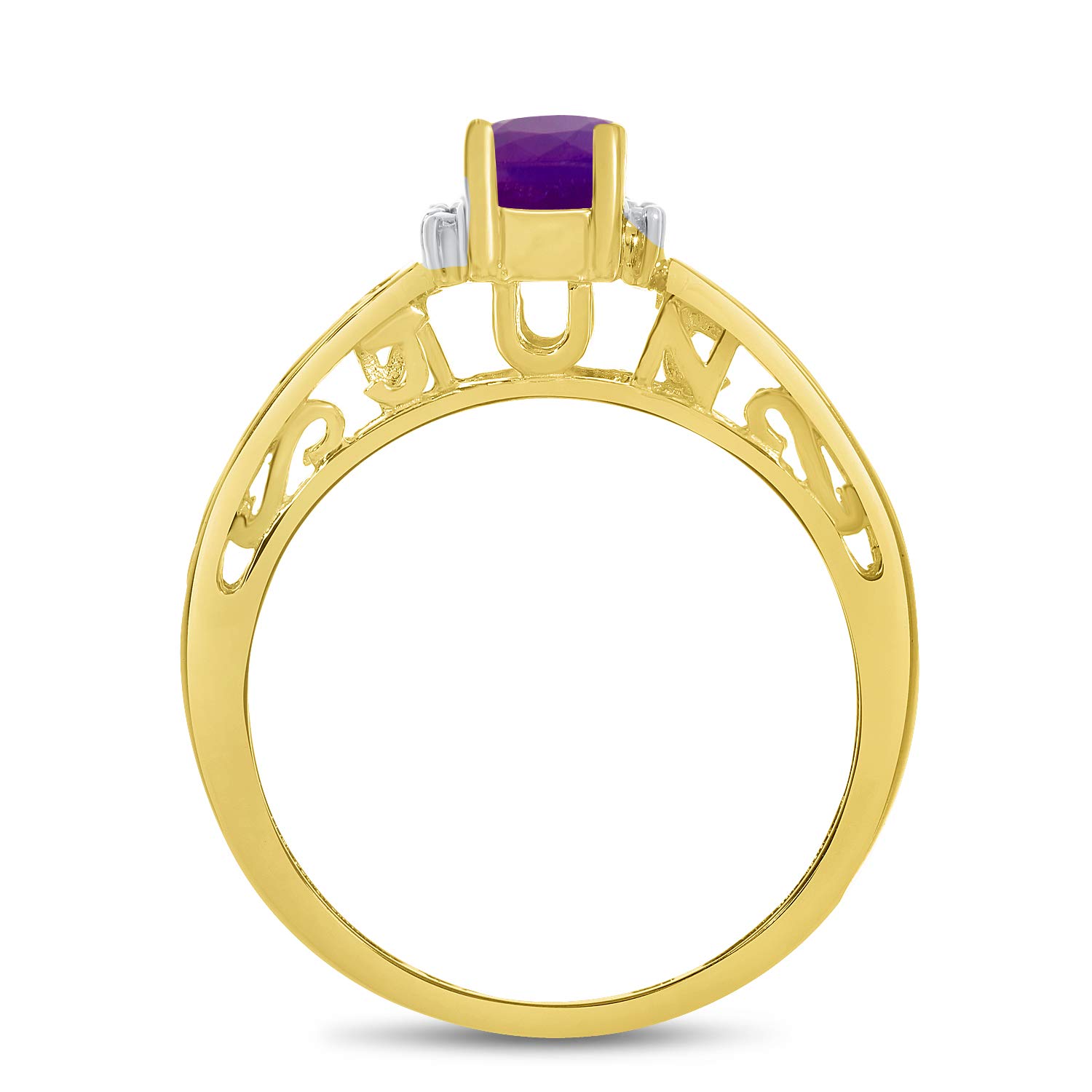 10K Yellow Gold Oval Amethyst and Diamond Ring for Women - Elegant Purple Gemstone Engagement, Wedding, or Anniversary Jewelry Gift