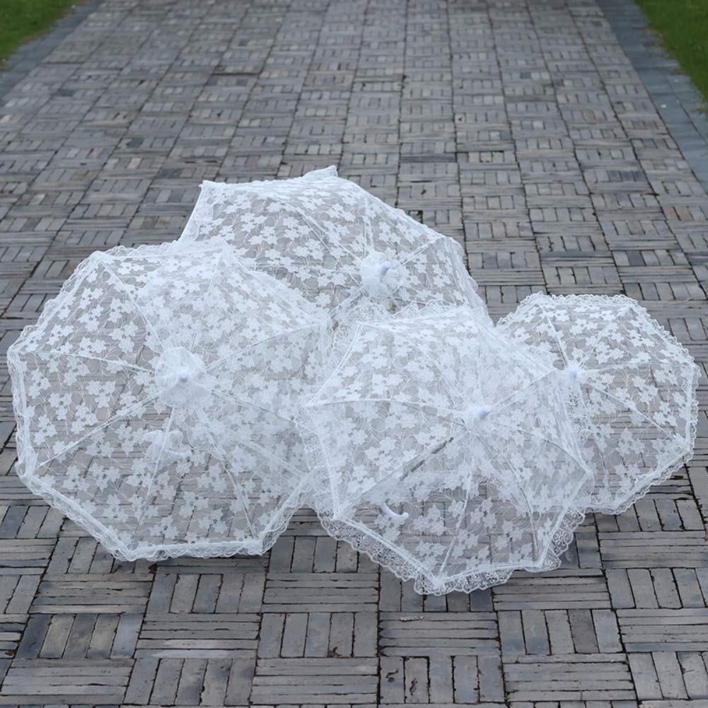 Elegant White Lace Wedding Umbrella with Rose Pattern - Handmade Bridal Accessory for Wedding Photography, Party Decor & Outdoor Ceremonies