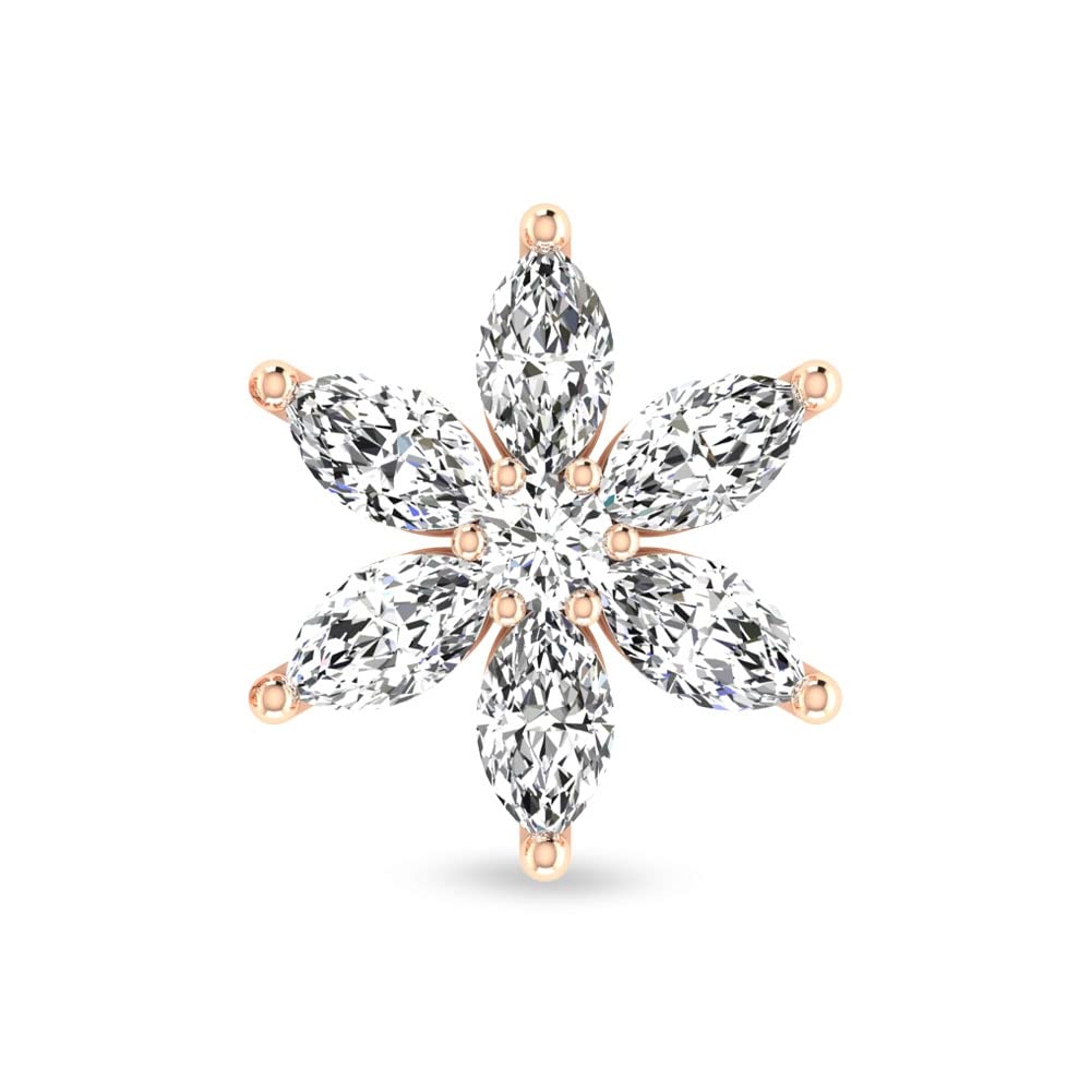 1.25 CT Marquise and Round Diamond Earrings for Women - 14K Solid Gold Floral Stud Earrings - Elegant Simple Stud Earrings for Everyday Wear, Wedding, Anniversary & Special Occasions