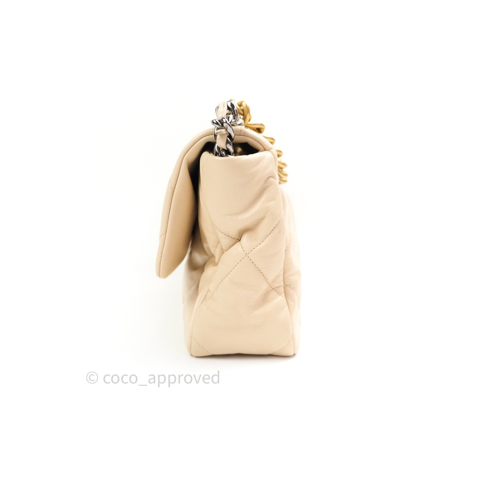 Chanel 19 Medium Flap Bag in Beige Lambskin Leather with Mixed Hardware - Luxury Designer Handbag for Women, Perfect for Work, Evening Events & Everyday Use