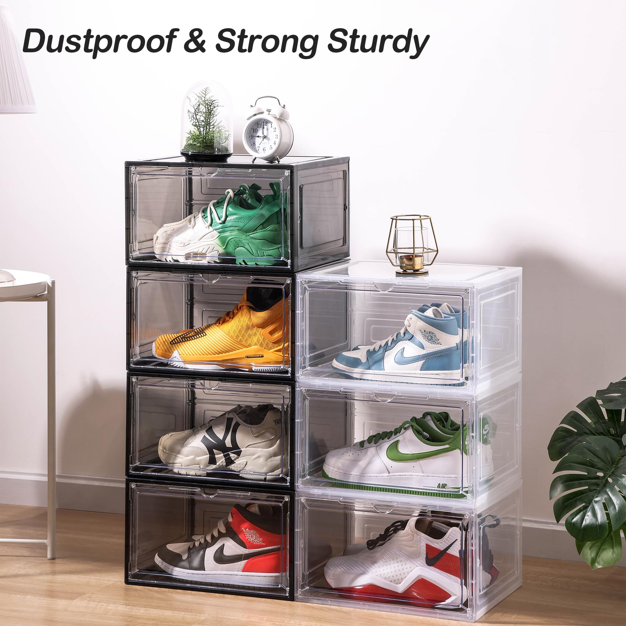 Attelite 8 Pack Clear Plastic Stackable Shoe Storage Boxes with Magnetic Door - Large Sneaker Display Organizer Containers for Closet, Easy Assembly - Perfect for Sneaker Collection & Home Organization
