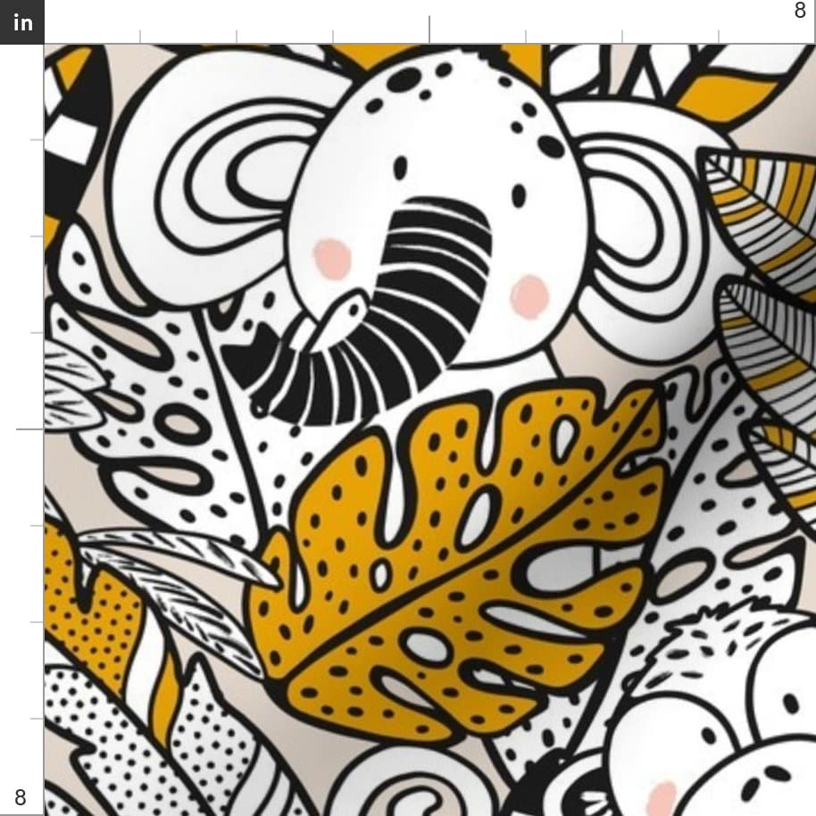Jungle Animals Printed Organic Cotton Sateen Fabric - Gender Neutral Zebra Monkey Elephant Tropical Design for Sewing, Quilting, Apparel & Home Decor | Perfect for Baby Clothes, Curtains & DIY Crafts