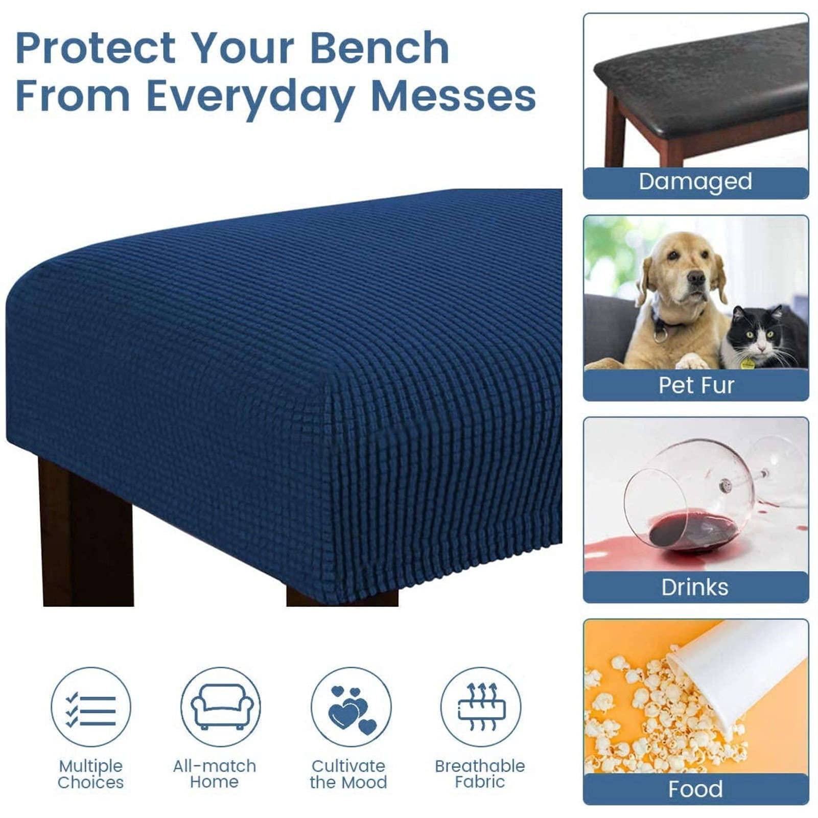 Stretch Upholstered Bench Slipcover - Elastic Jacquard Fabric Seat Protector - Removable & Washable - Fits Dining Room, Bedroom, Living Room & Kitchen Benches (Khaki, Large) - Perfect for Home Decor & Furniture Protection