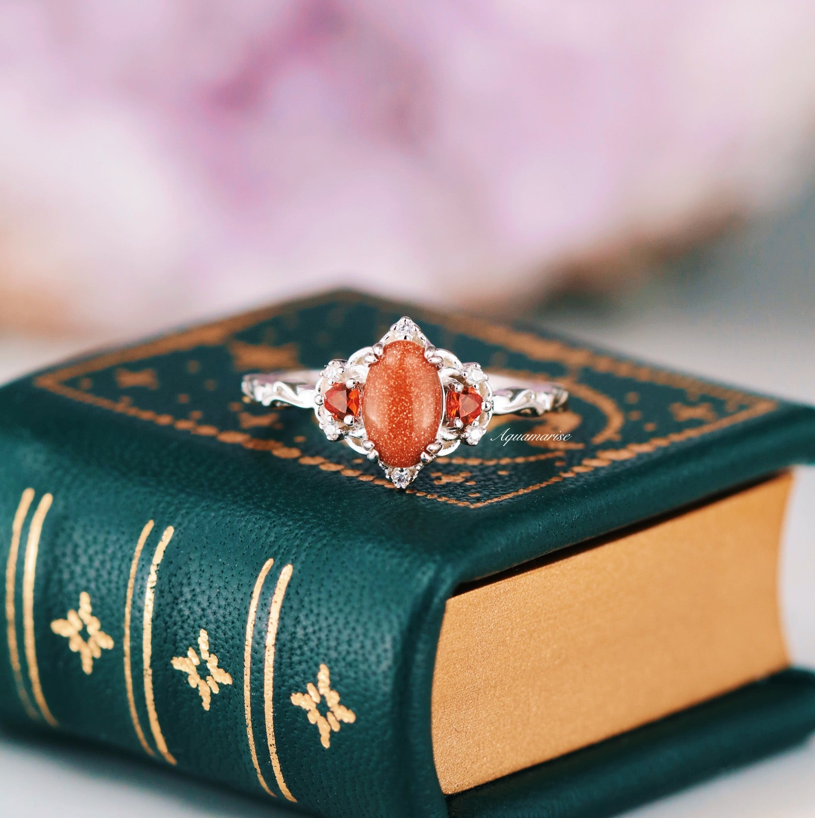 925 Sterling Silver Esme Red Sandstone & Orange Sapphire Ring - Elegant Bohemian Jewelry for Women, Perfect for Weddings, Parties & Everyday Wear