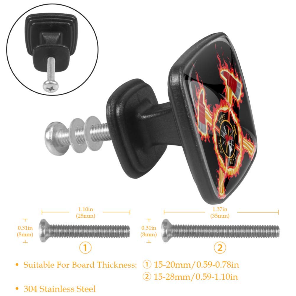 4-Piece Firefighter Cross with Axes Flame Cabinet Knobs - 30mm Square Drawer Pulls for Kitchen, Bathroom, Dresser - Rustic Home Decor & DIY Furniture Upgrade