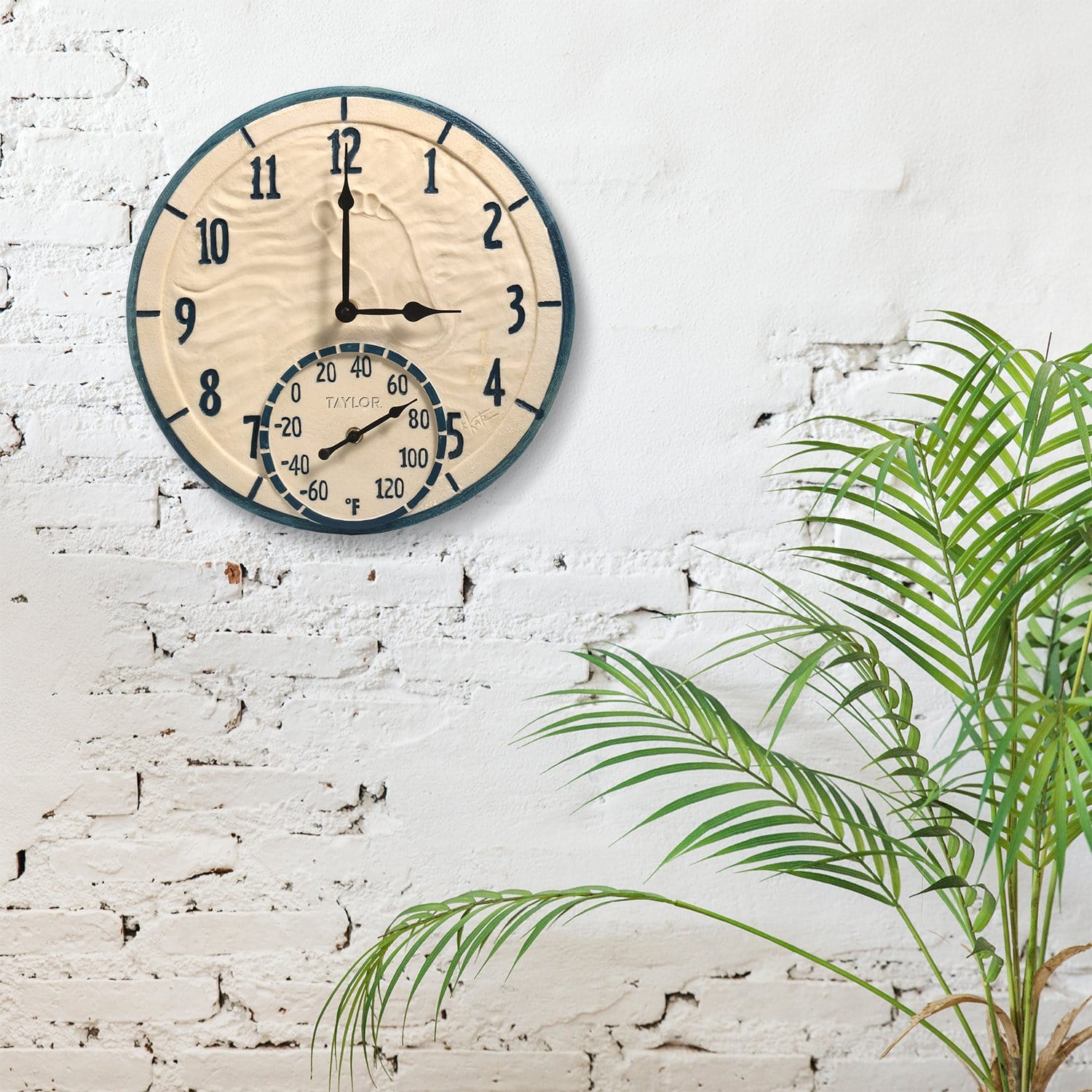 14 Inch By the Sea Wall Clock with Built-in Thermometer - Perfect for Beach House, Coastal Decor & Nautical Themed Rooms